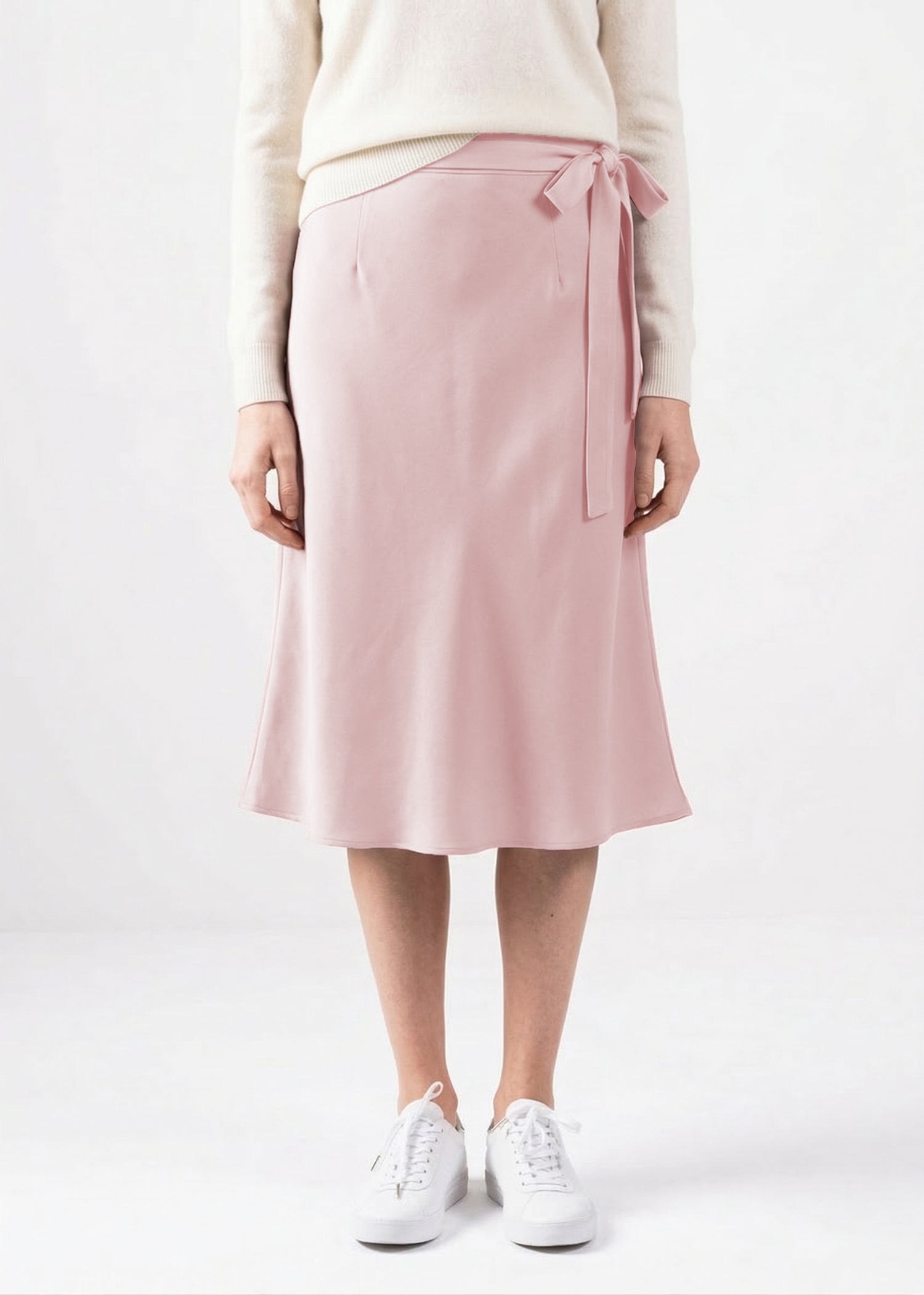 Blush rayon midi skirt with wrap design for everyday styling – Common Knit