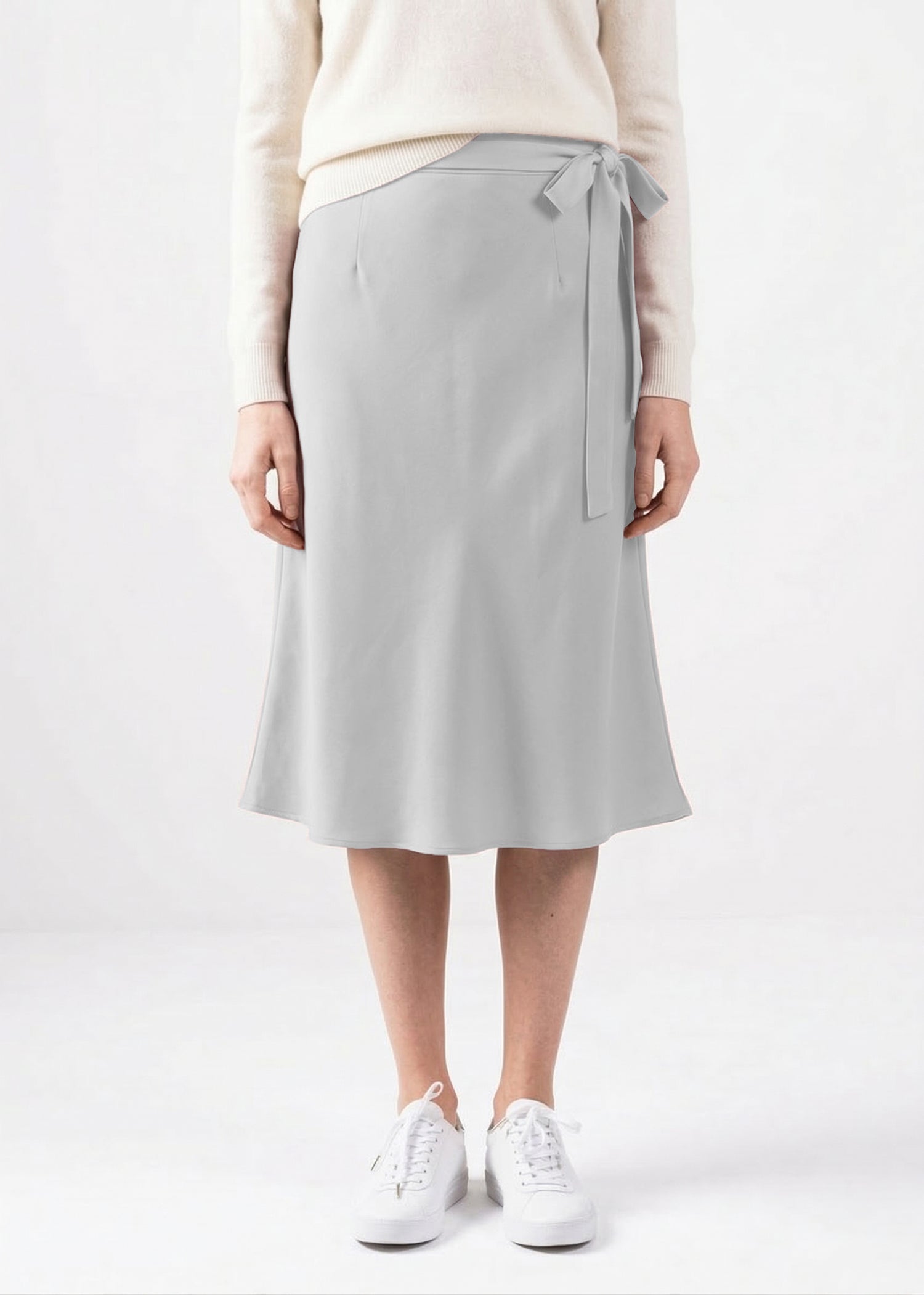 Grey rayon midi skirt with wrap design for everyday styling – Common Knit