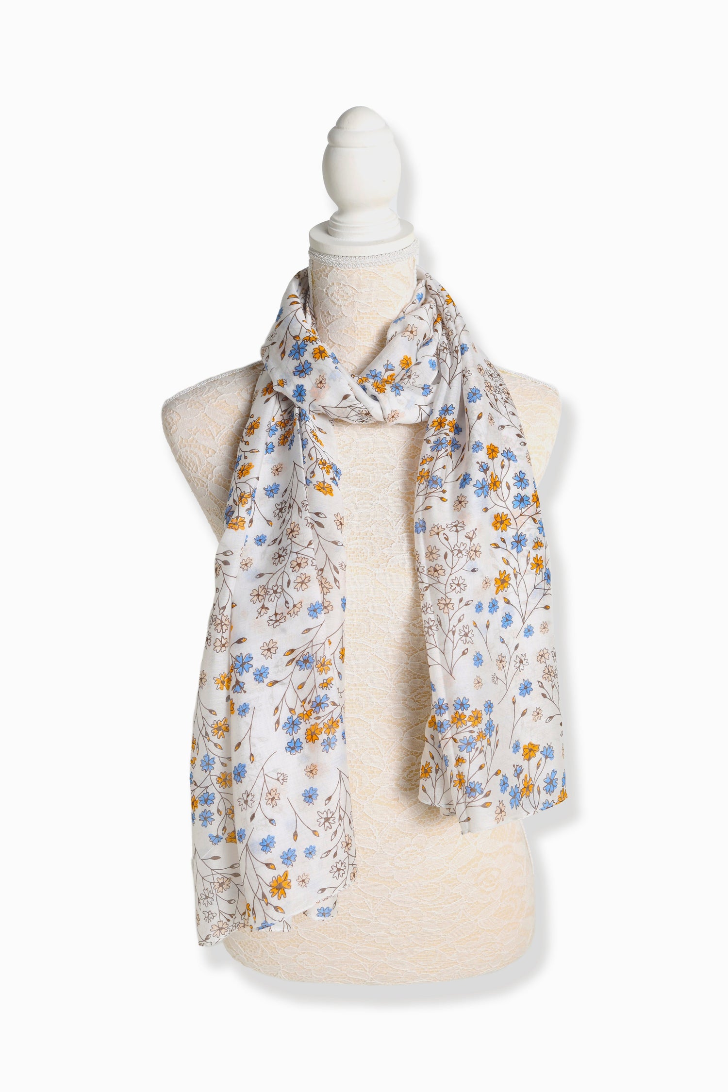Lightweight ivory long scarf with soft seasonal floral detail – Common Knit