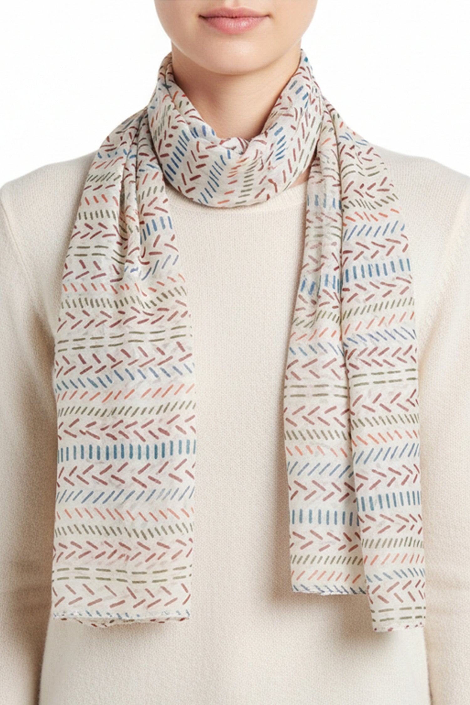 Lightweight berry long scarf with bohemian geometric line pattern – Common Knit