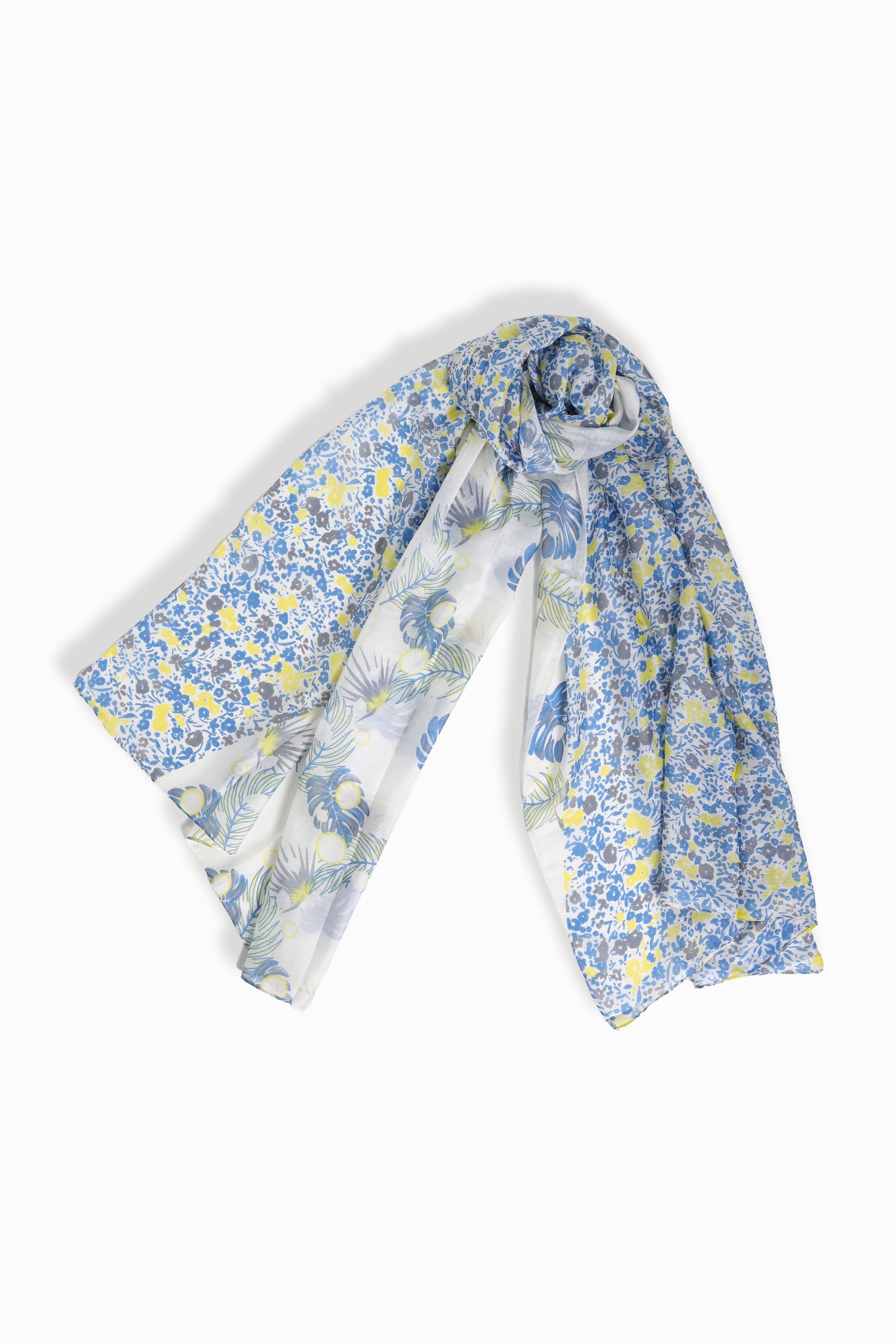 Reversible floral long scarf with contrasting blue and yellow prints – Common Knit