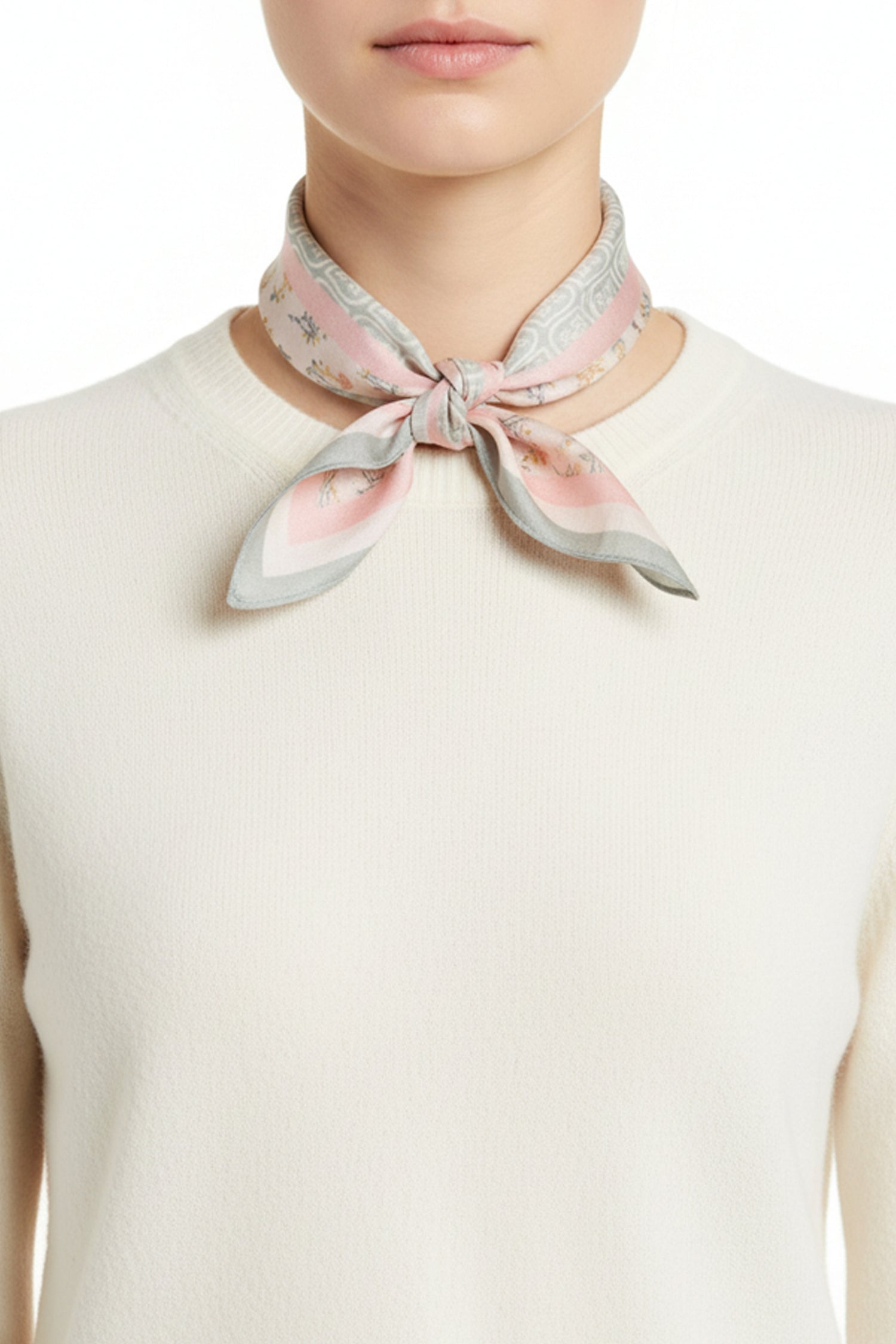Pastel blush floral bandana with mixed print sections for spring styling – Common Knit