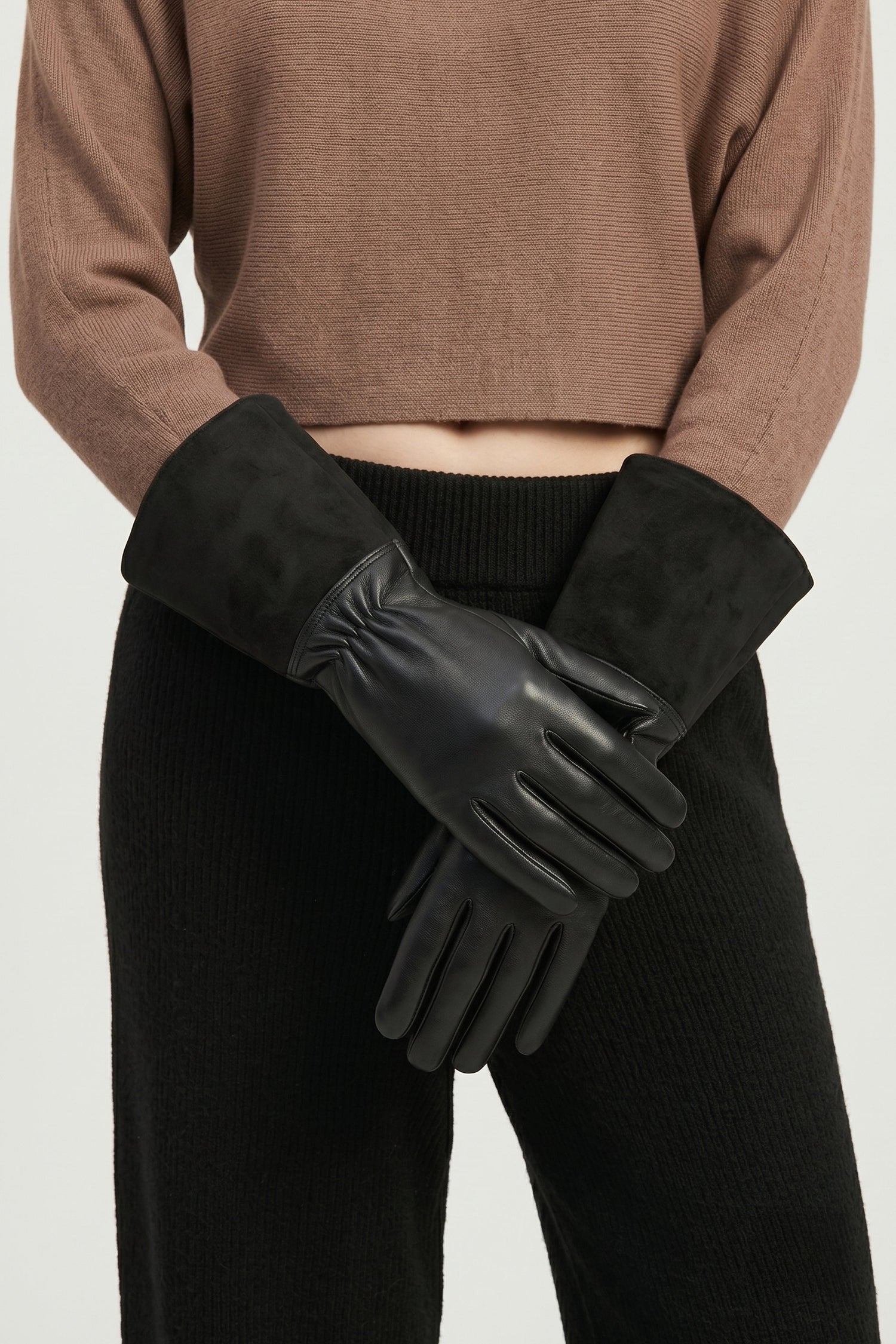 Contrast Suede Midi Gloves