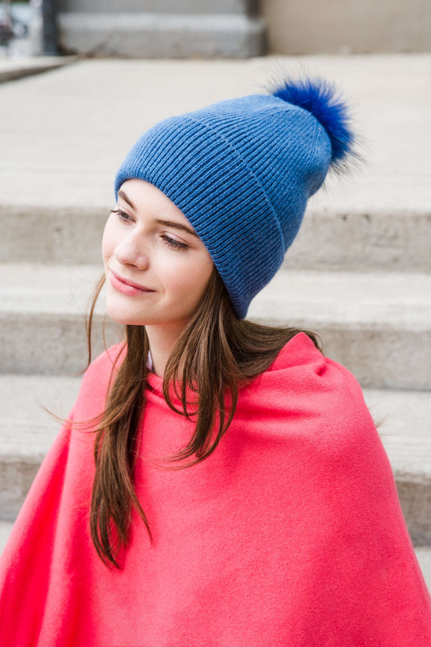 Basic Ribbed Knit Pom Pom Beanie