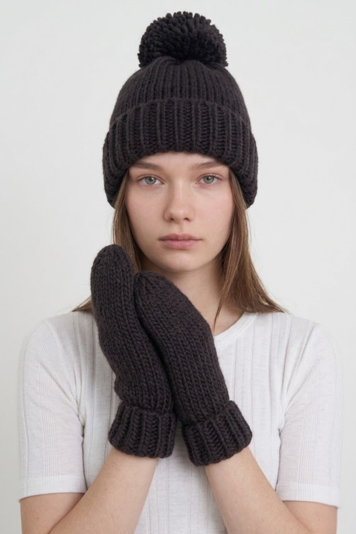 Hand-Knitted Basic Pompom Hat