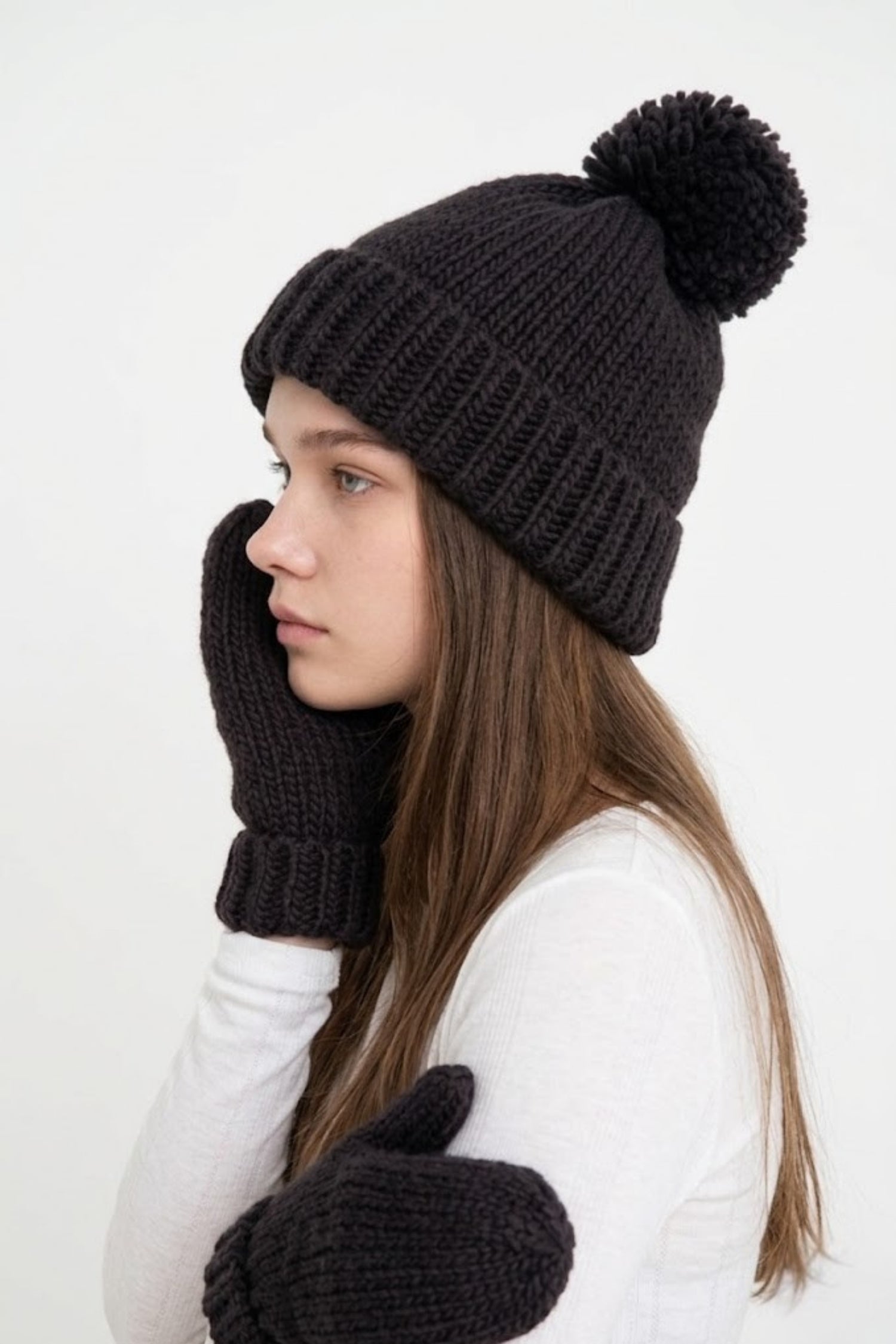 Hand-Knitted Basic Pompom Hat