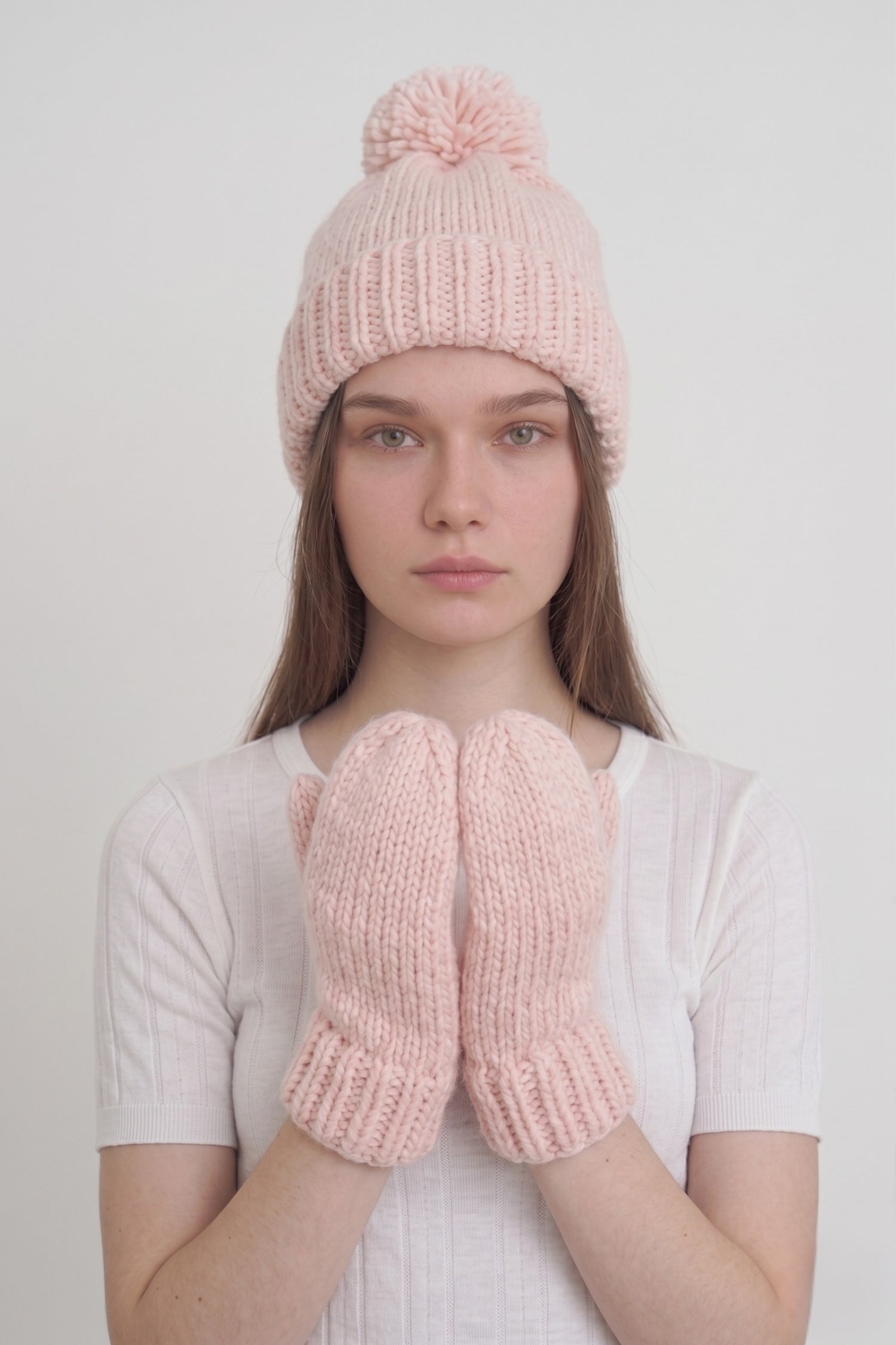 Hand-Knitted Basic Pompom Hat
