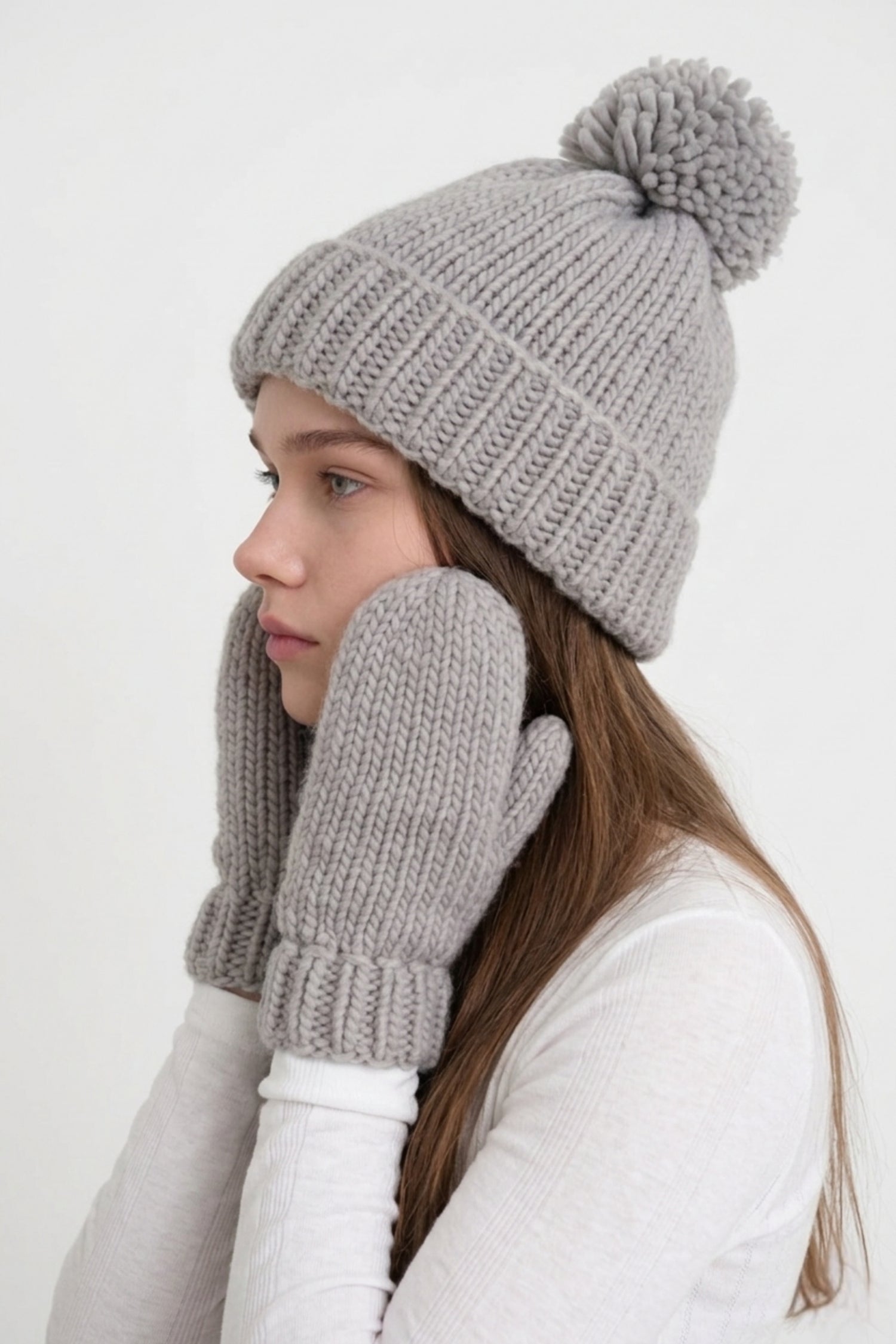 Hand-Knitted Basic Pompom Hat