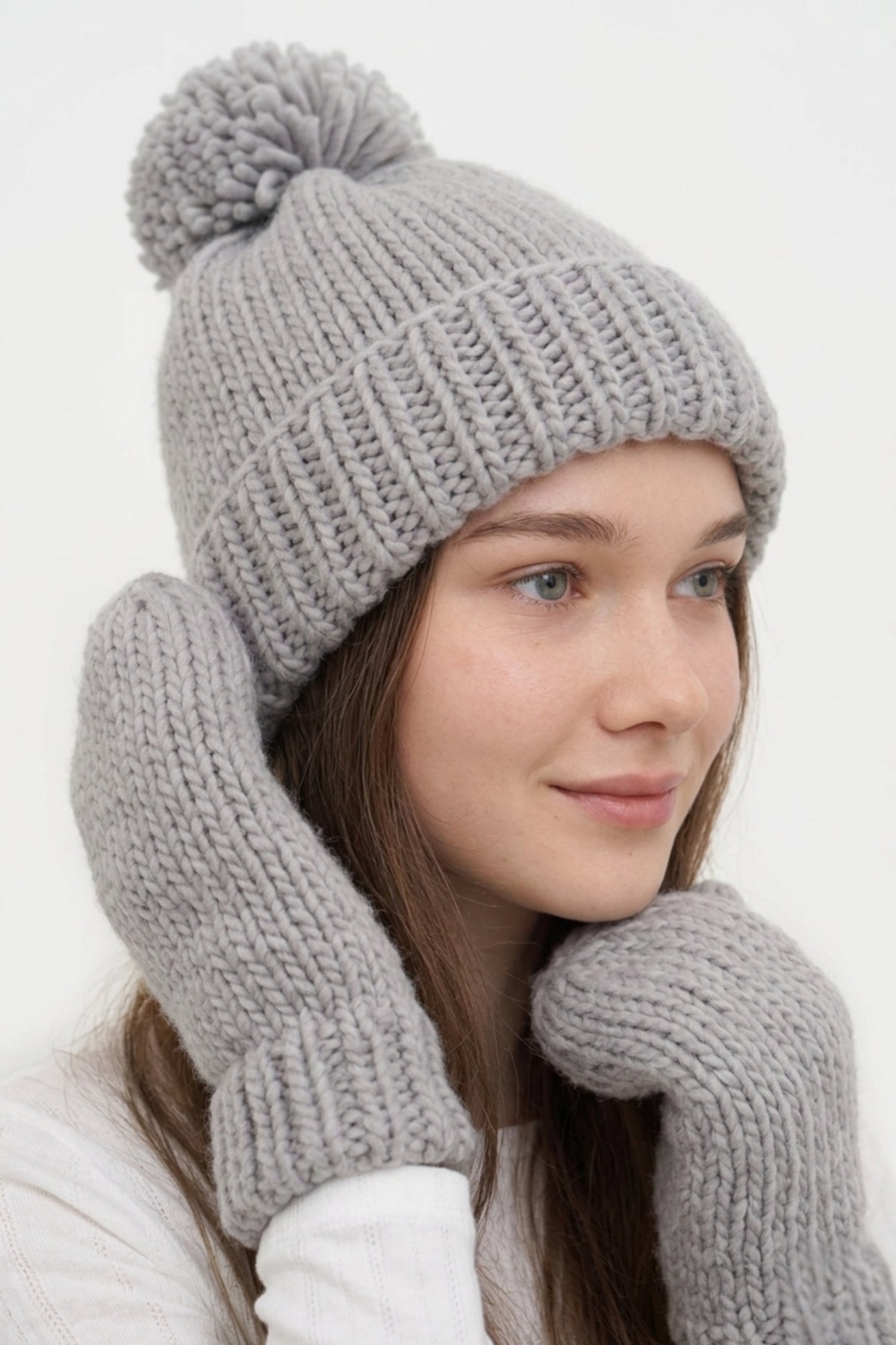 Hand-Knitted Basic Pompom Hat