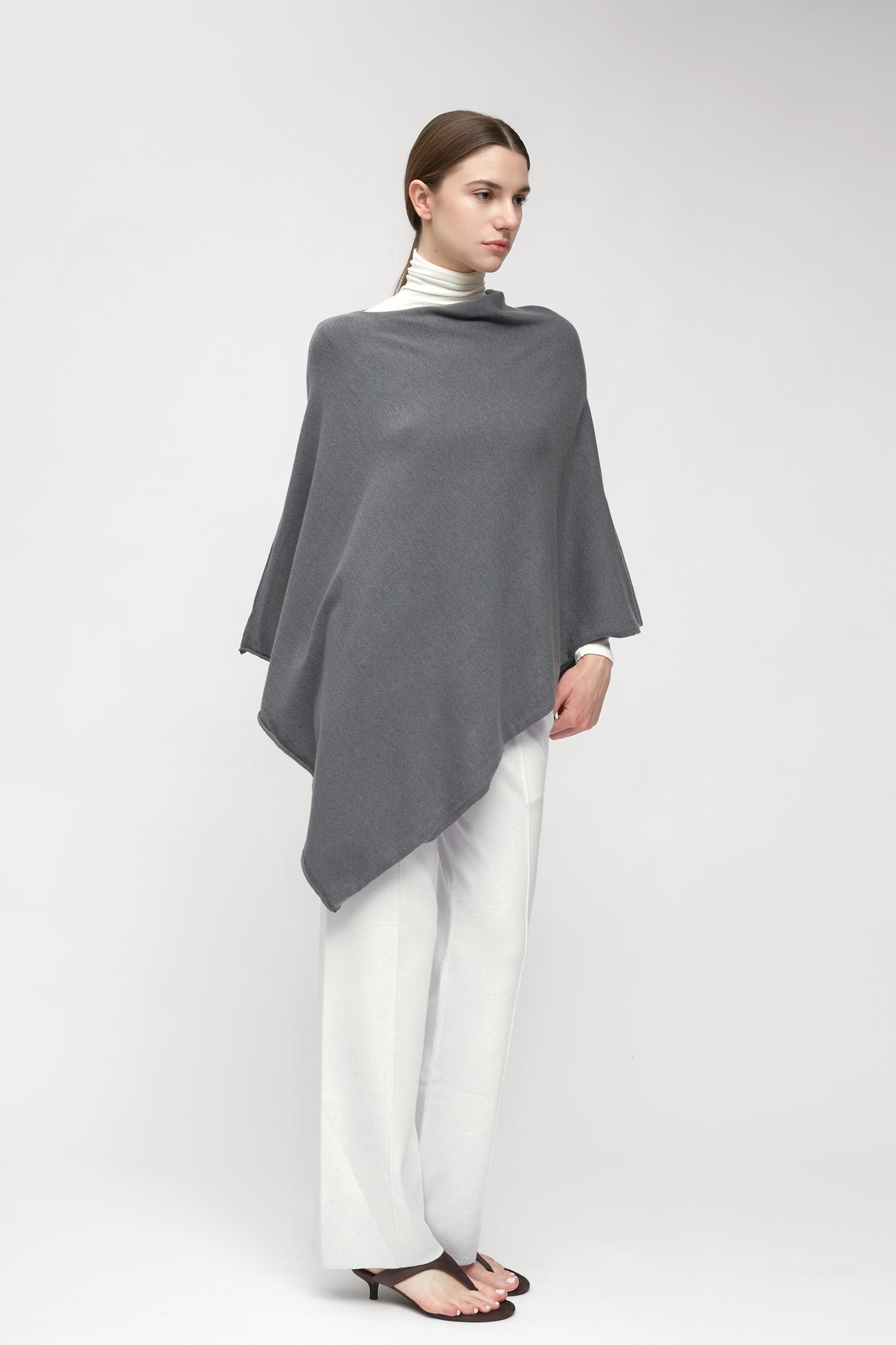 Charcoal lightweight triangle poncho with fluid drape for effortless year-round layering – Common Knit