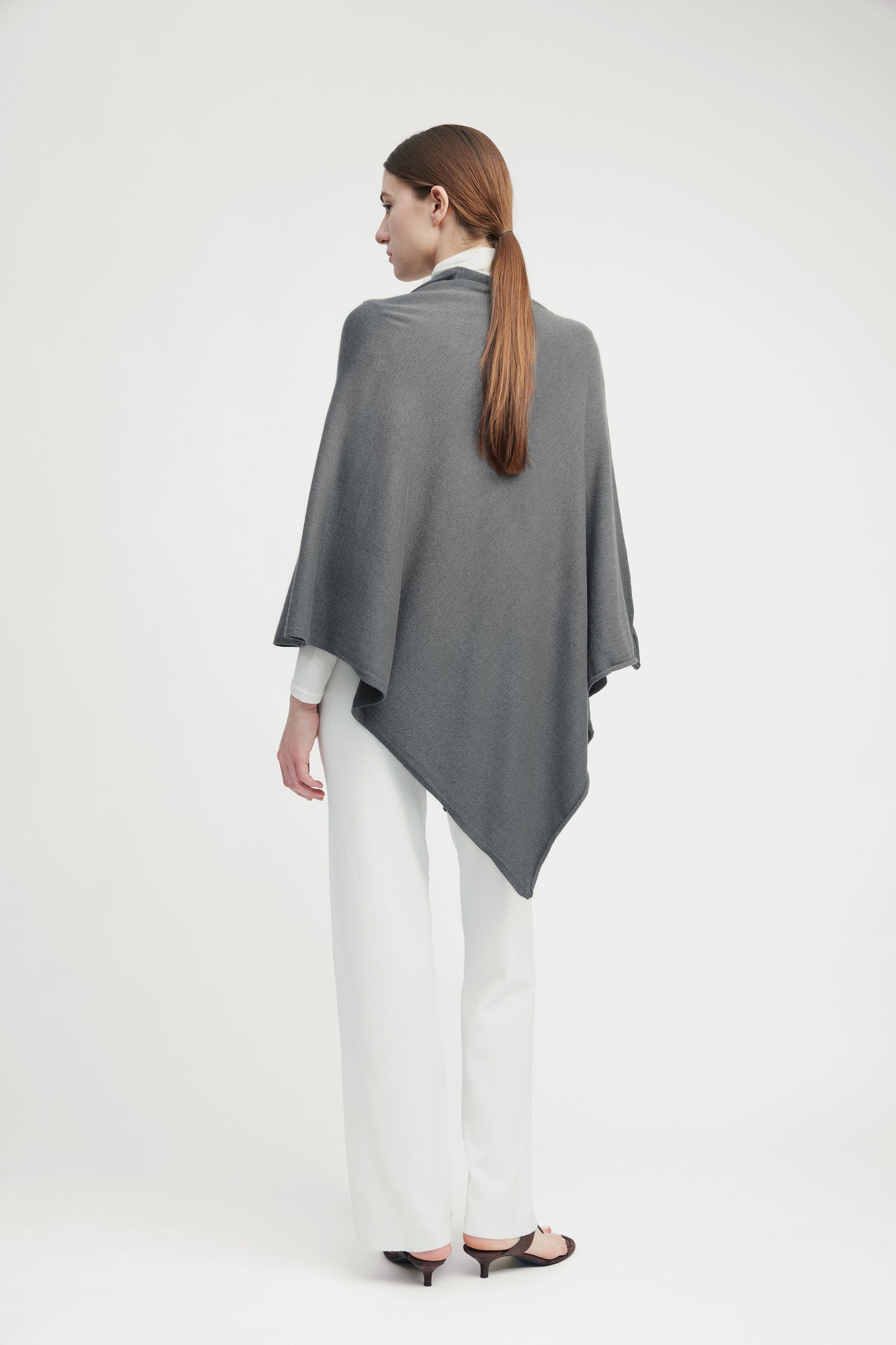 Charcoal lightweight triangle poncho with fluid drape for effortless year-round layering – Common Knit