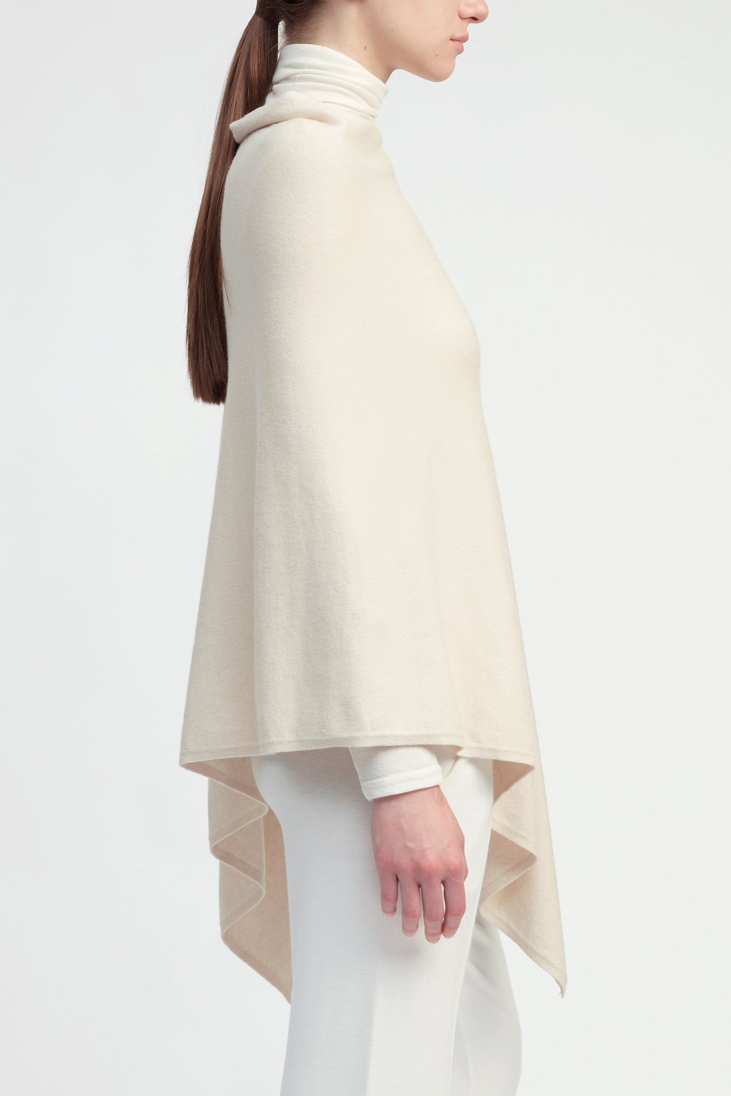Ivory lightweight triangle poncho with fluid drape for effortless year-round layering – Common Knit