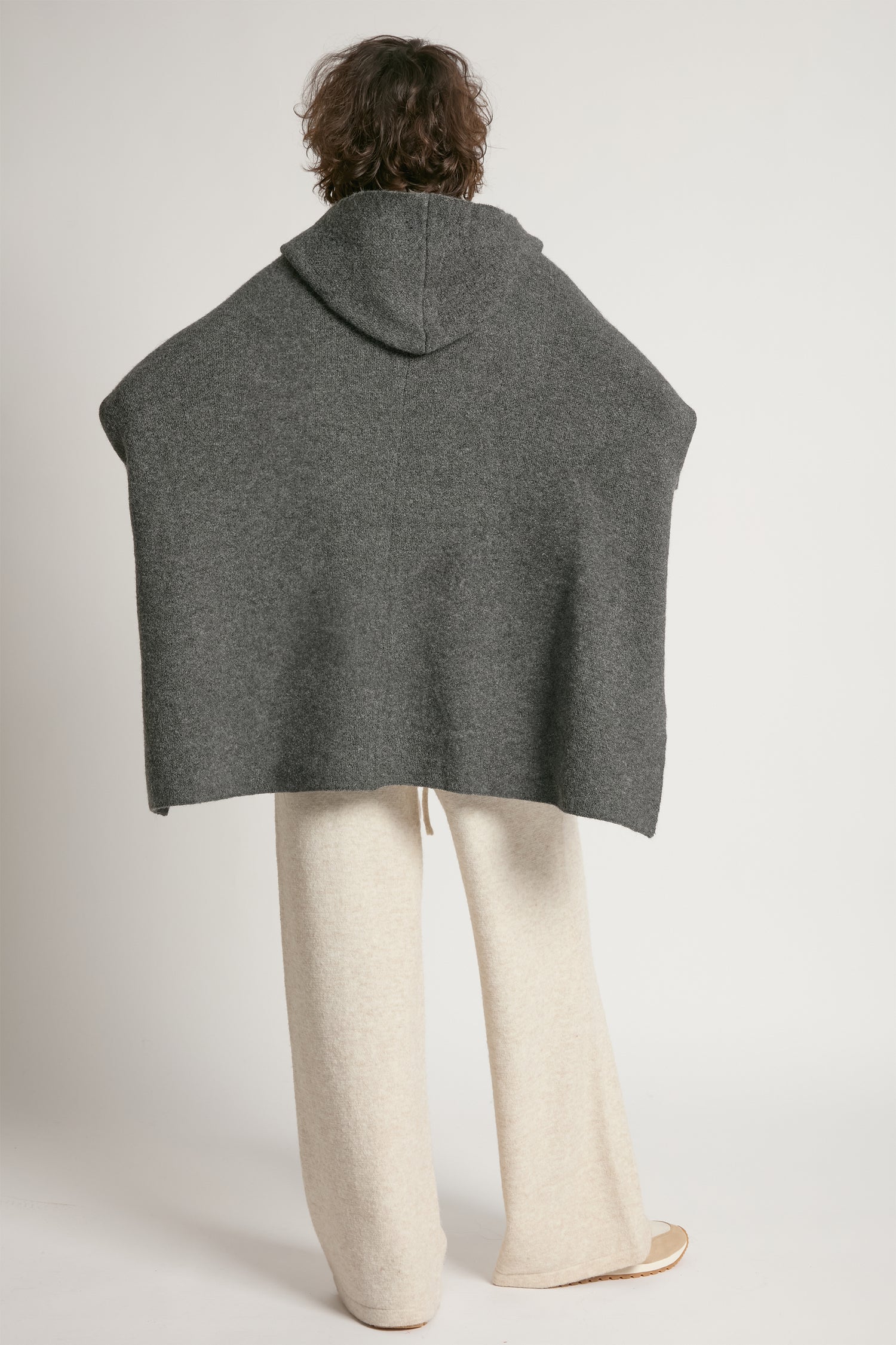 Charcoal hooded pullover poncho with asymmetrical hem and relaxed fit – Common Knit