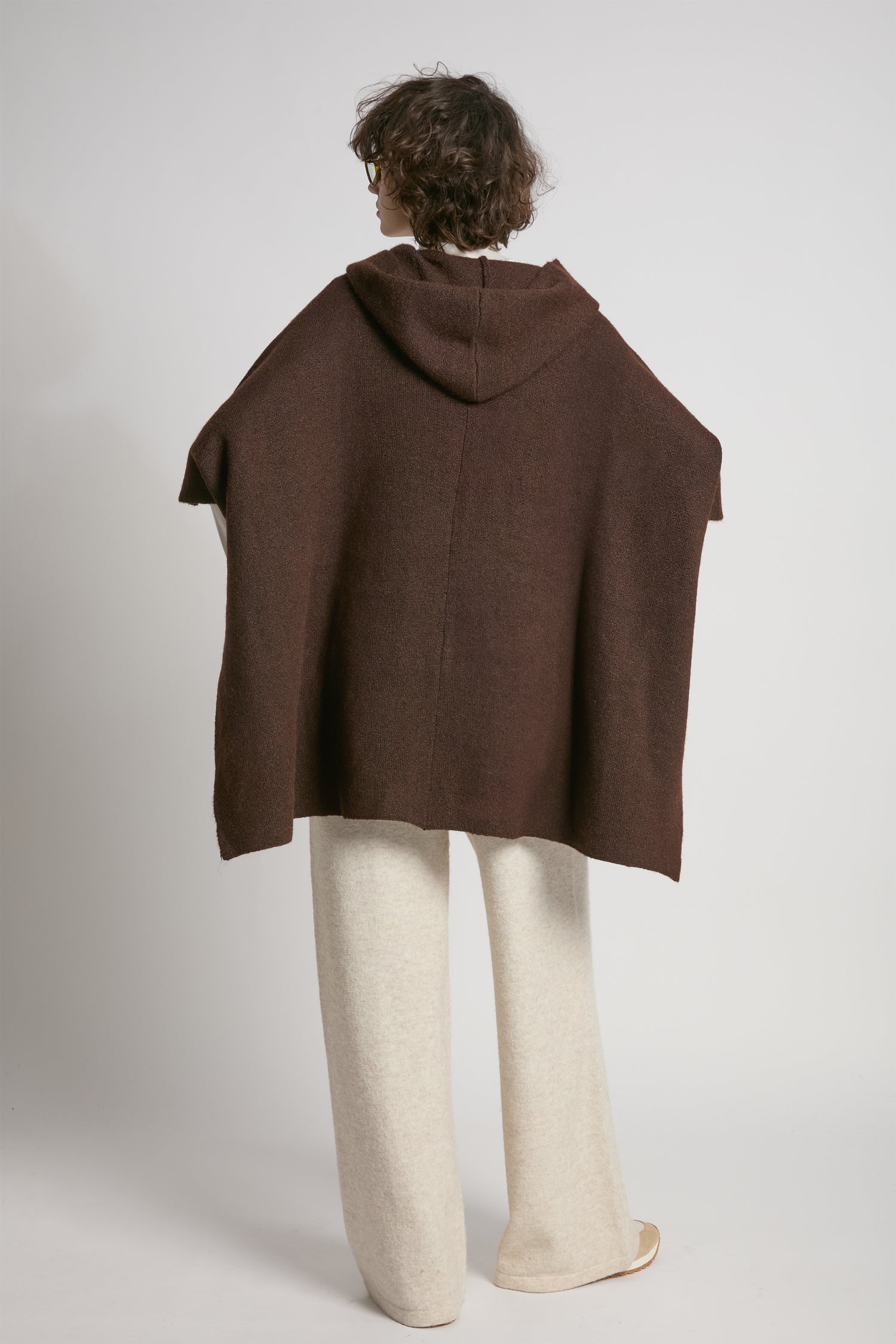 Mocha hooded pullover poncho with asymmetrical hem and relaxed fit – Common Knit