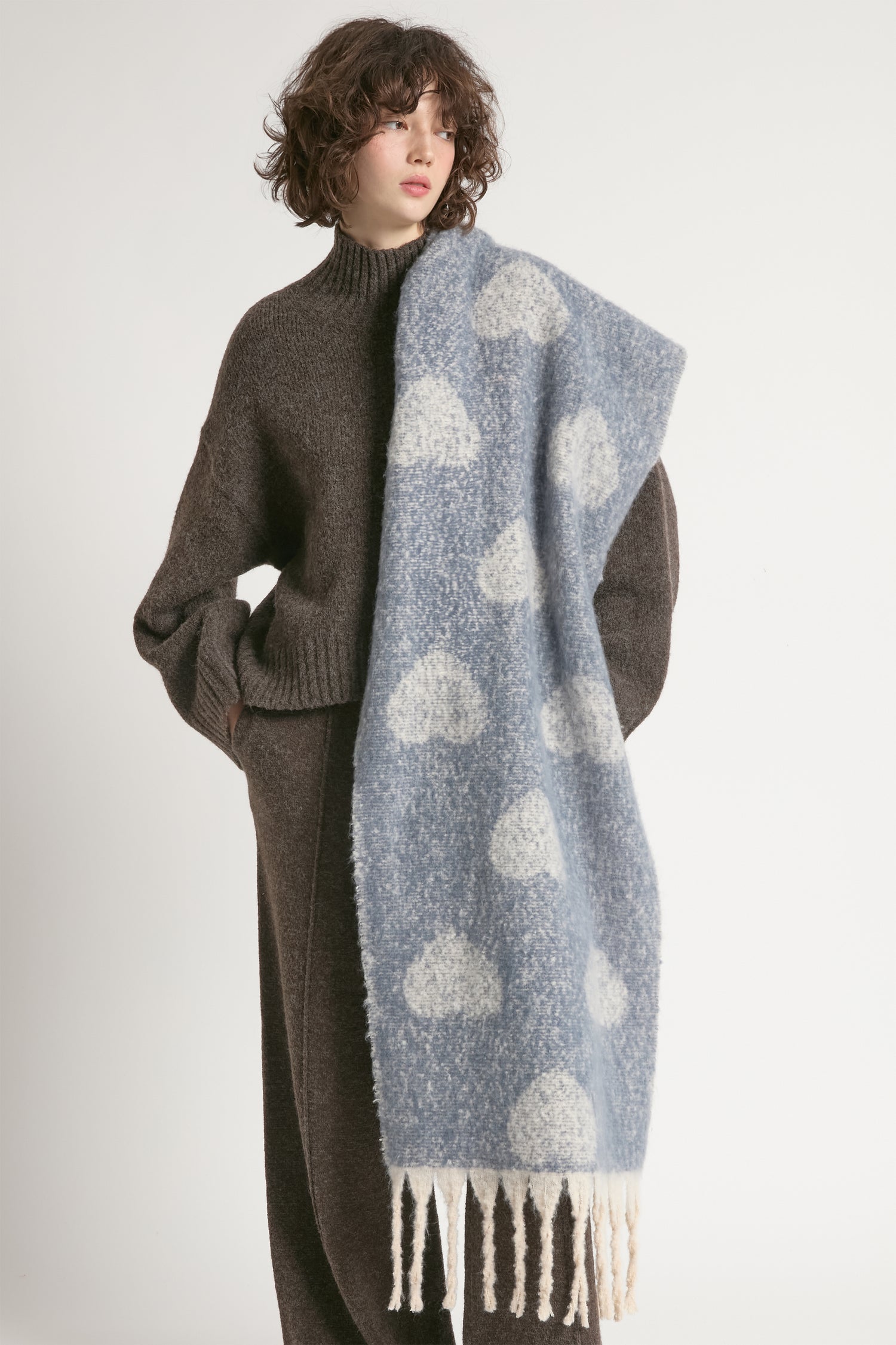 Knitted Heart Tassel Scarf