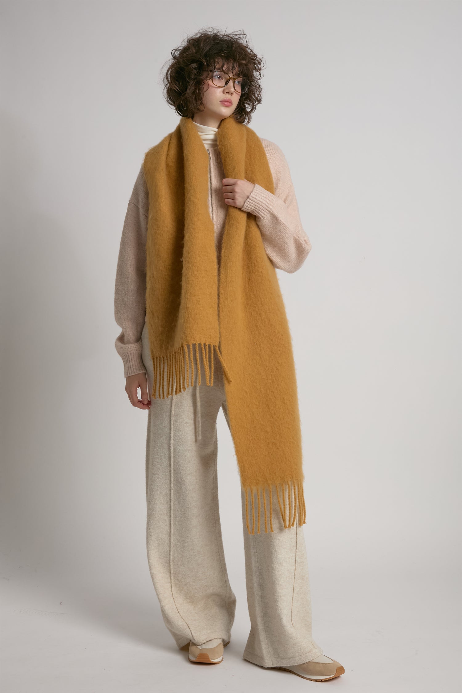 Solid Fringe Hem Grunge Scarf