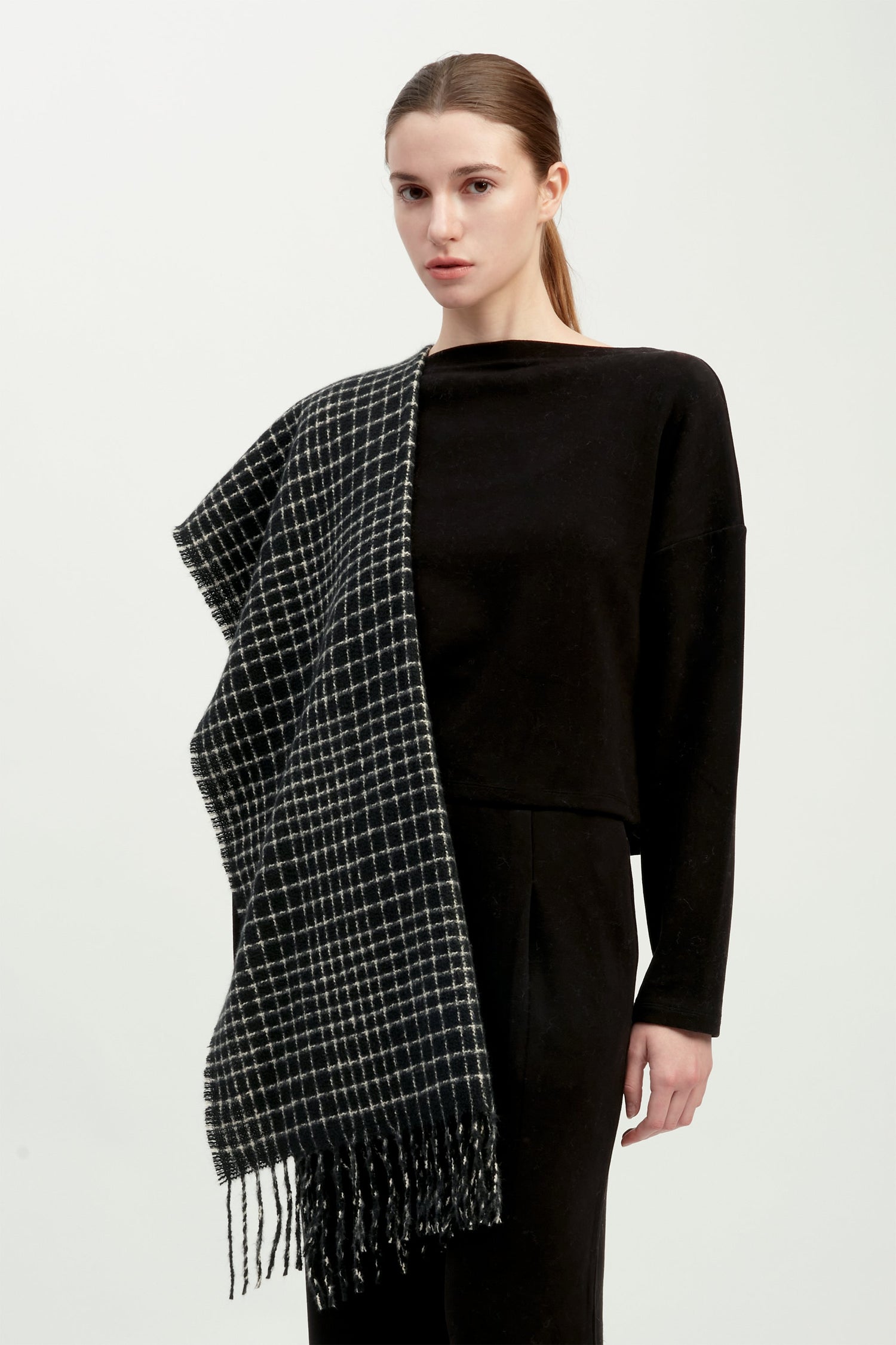 Textured Tweed Check Scarf
