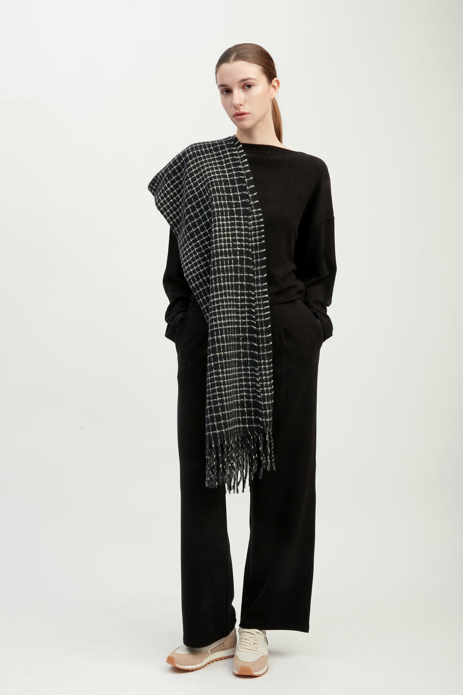 Textured Tweed Check Scarf