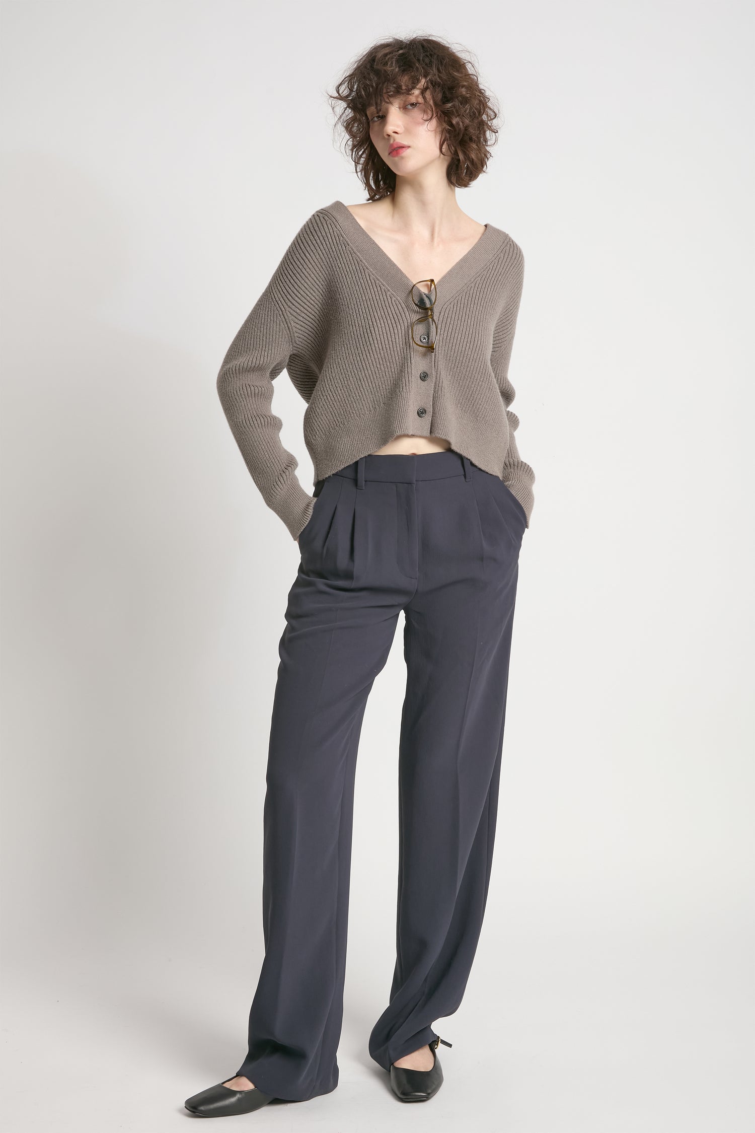 V-neck Rib Cardigan