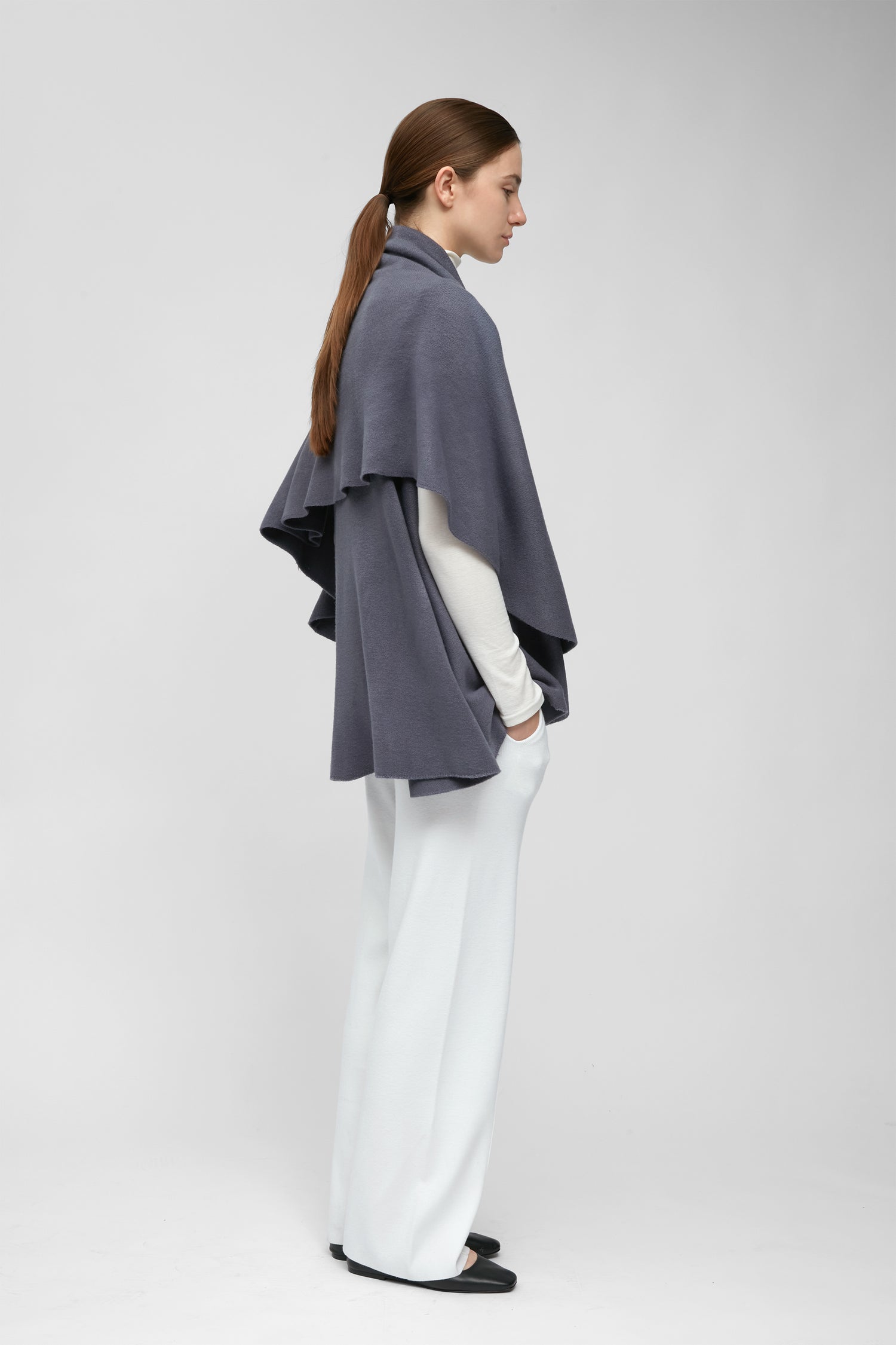 Denim multi-way shawl vest with lightweight drape for versatile everyday layering – Common Knit
