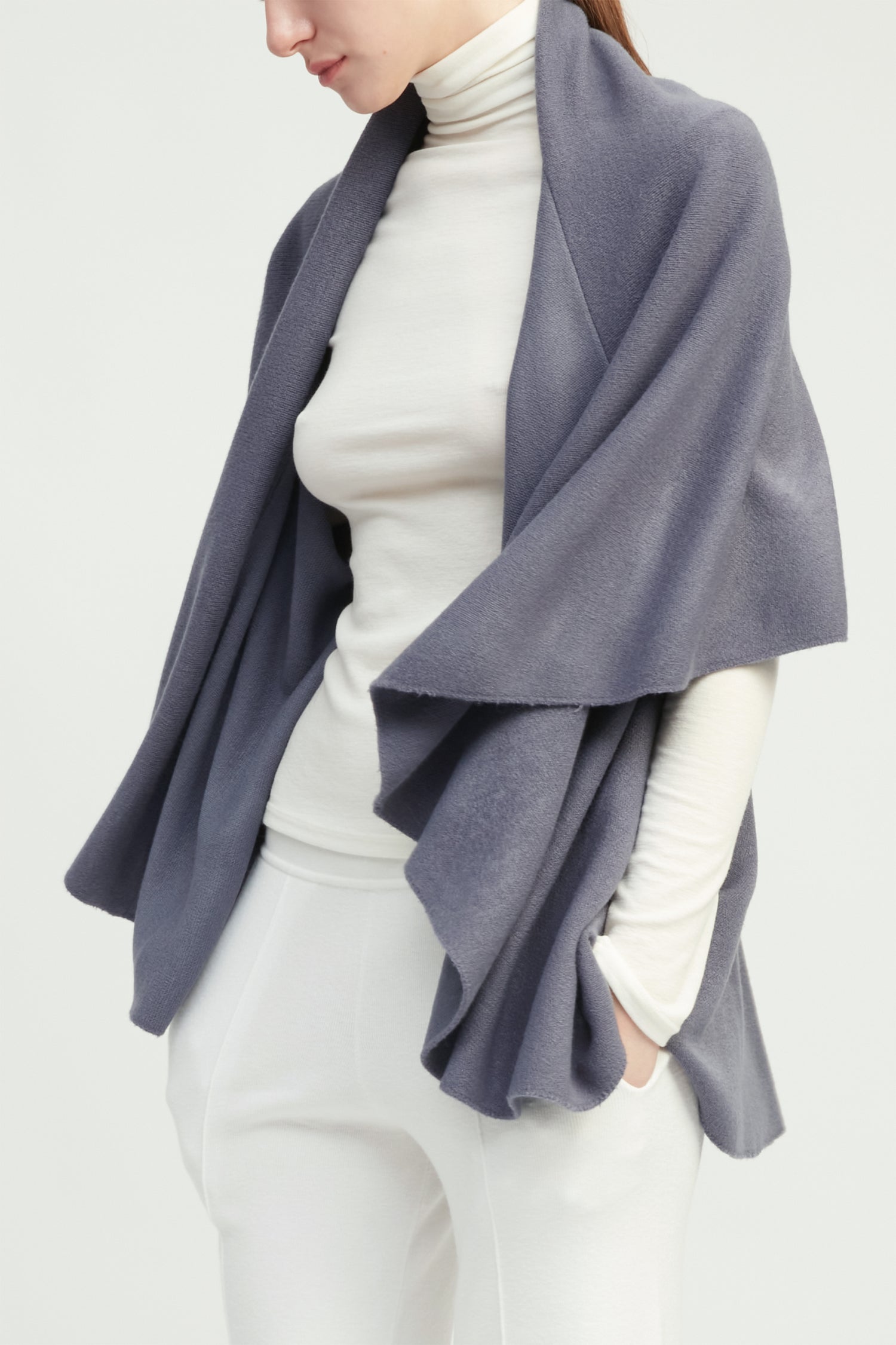 Denim multi-way shawl vest with lightweight drape for versatile everyday layering – Common Knit