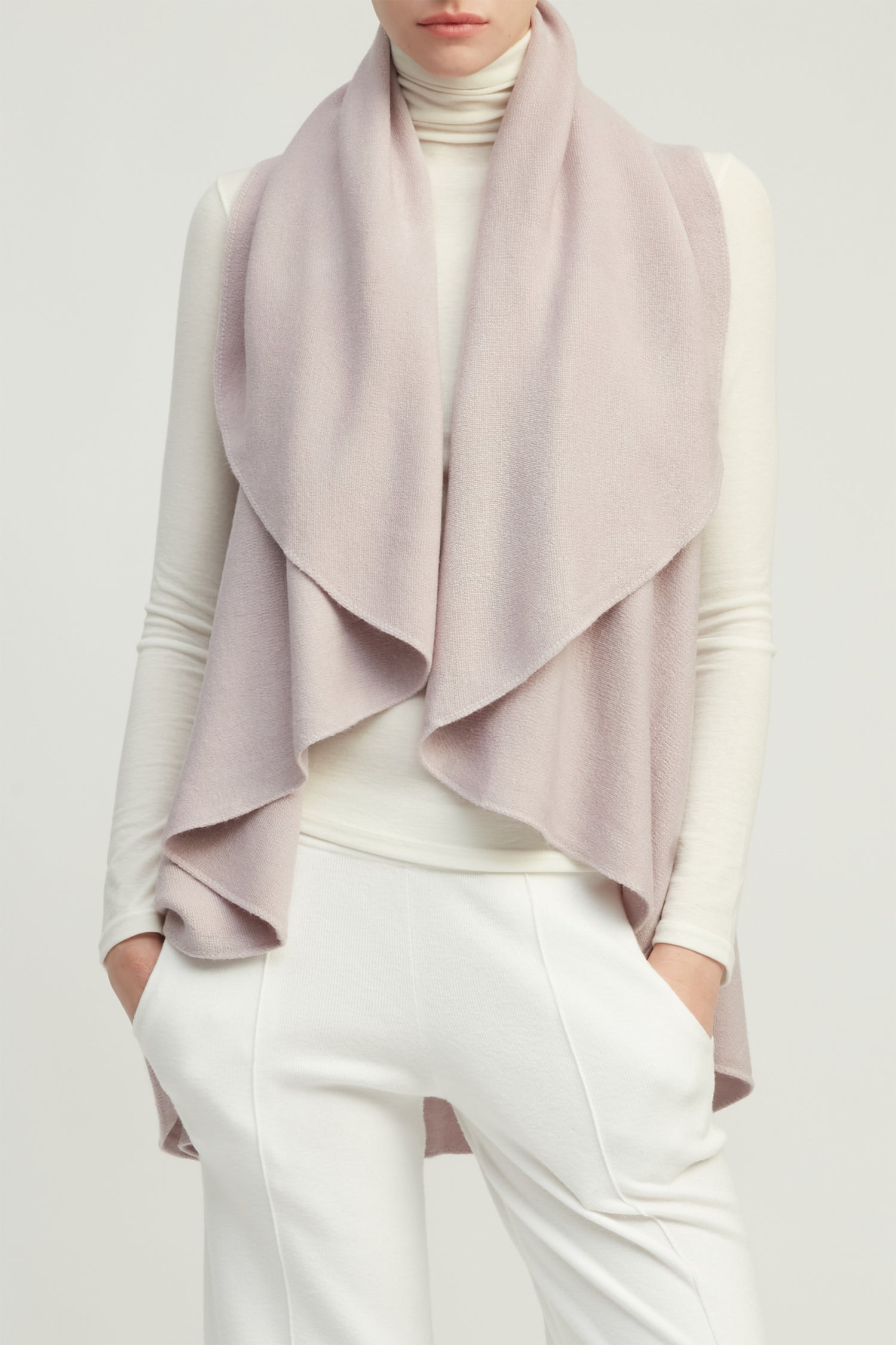 Lavender multi-way shawl vest with lightweight drape for versatile everyday layering – Common Knit