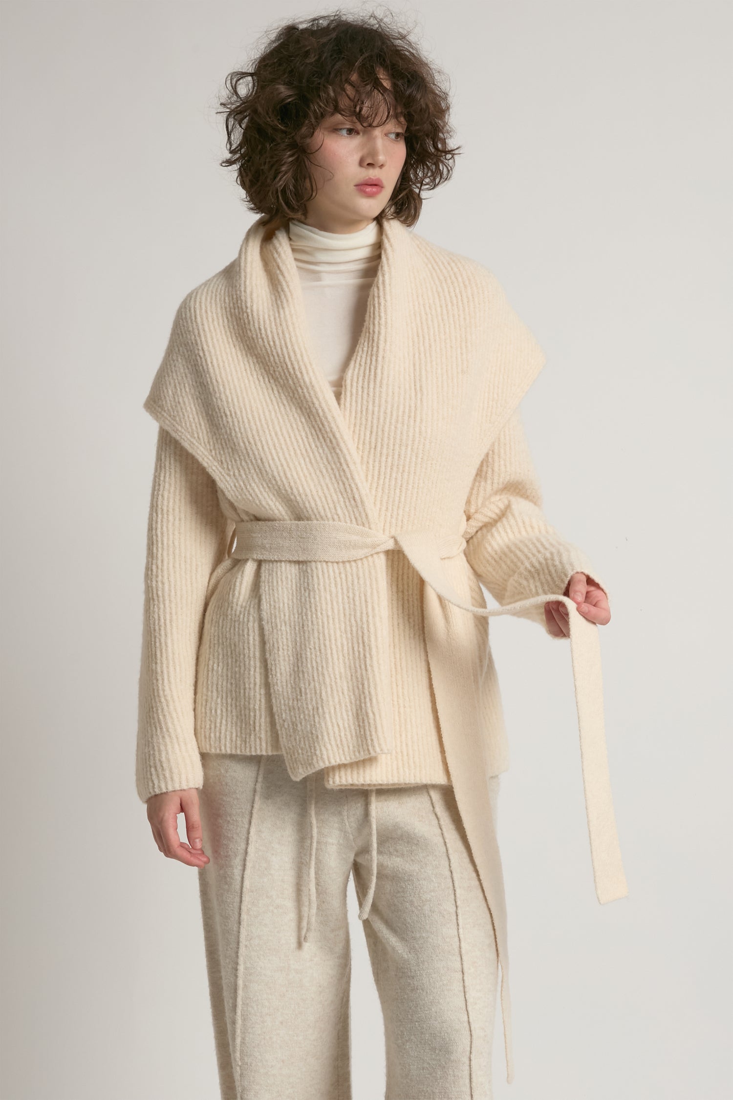 Shawl Collar Belt Cardigan