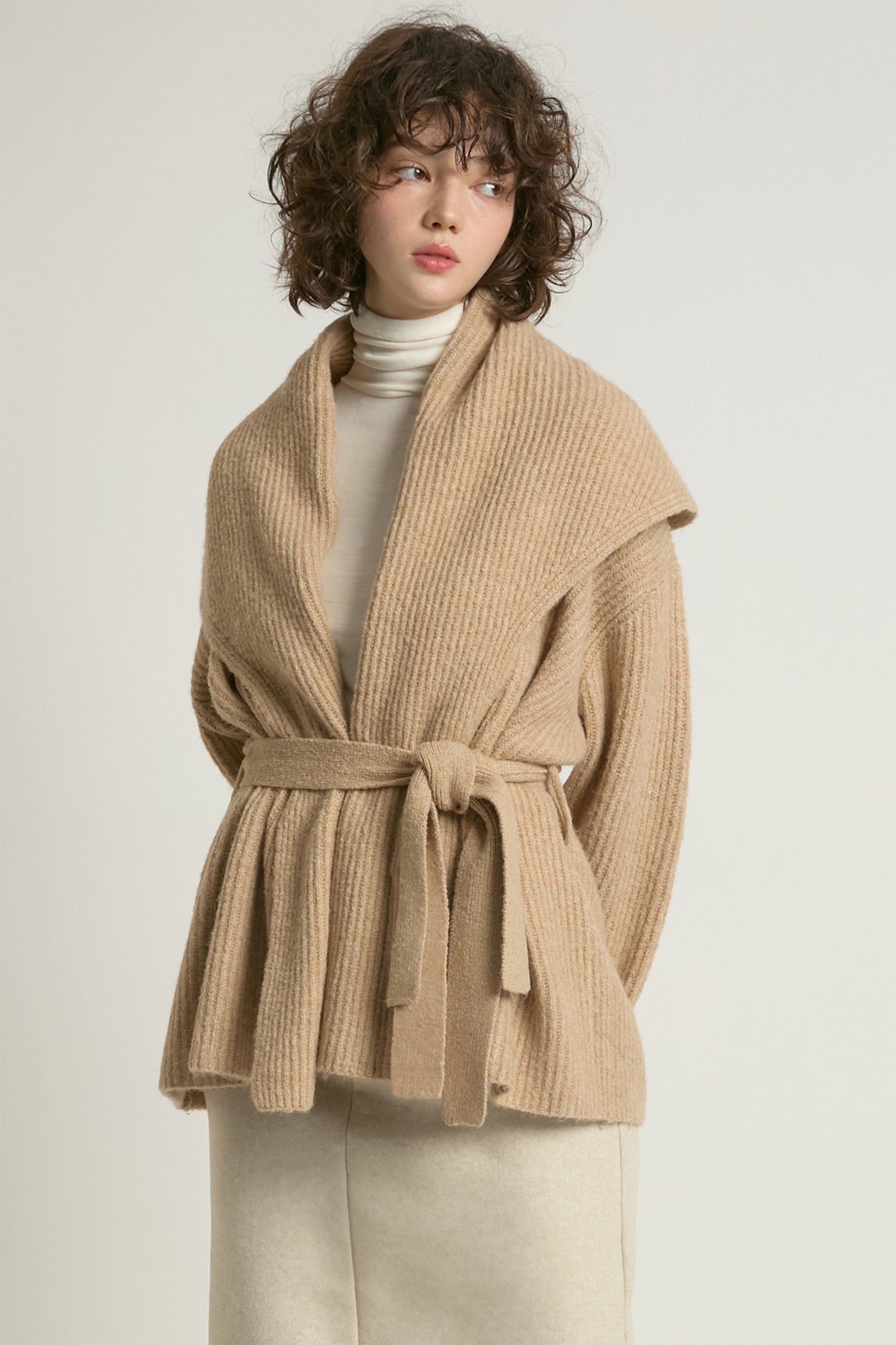 Shawl Collar Belt Cardigan