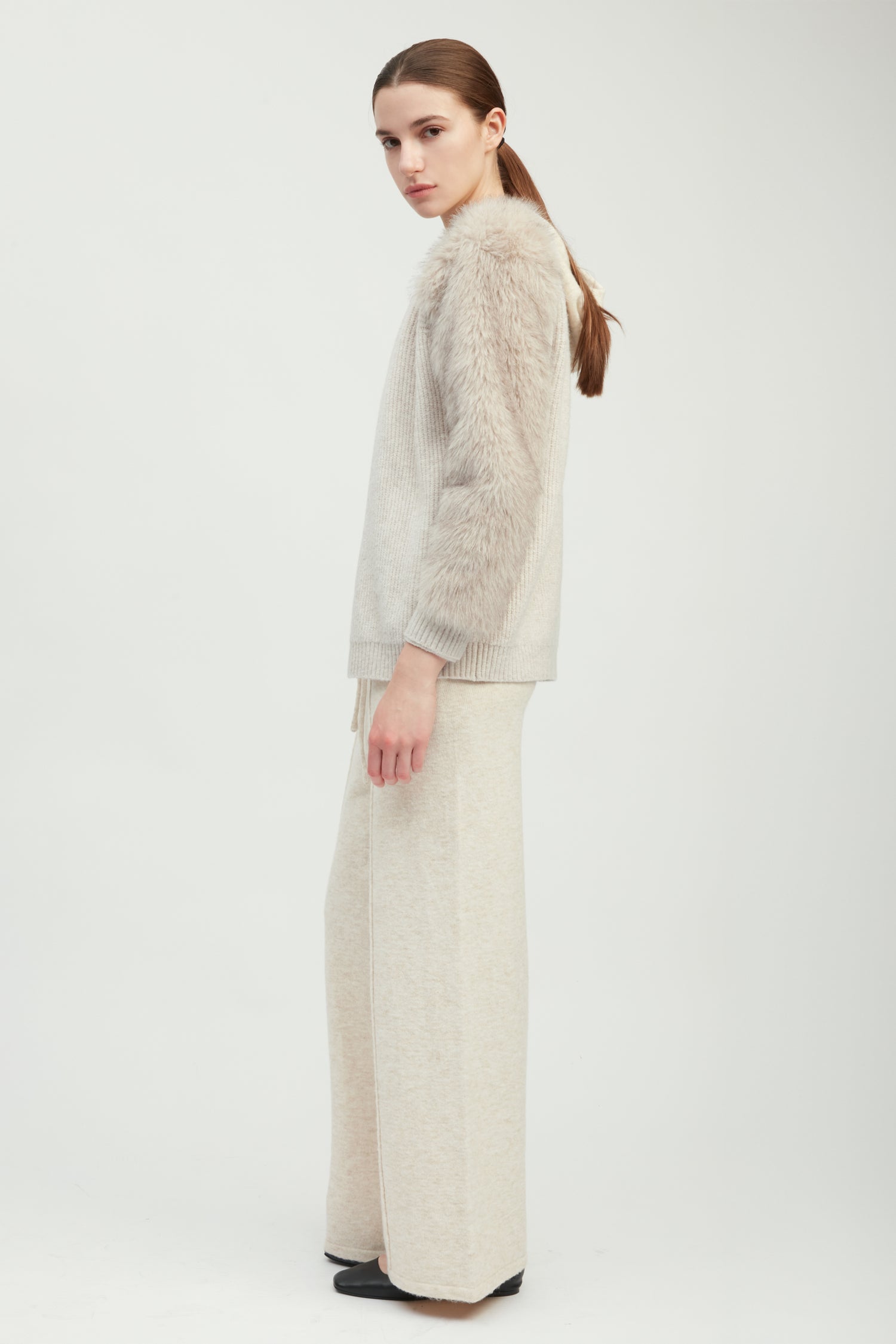 Fur Sleeves Waffle Cardigan