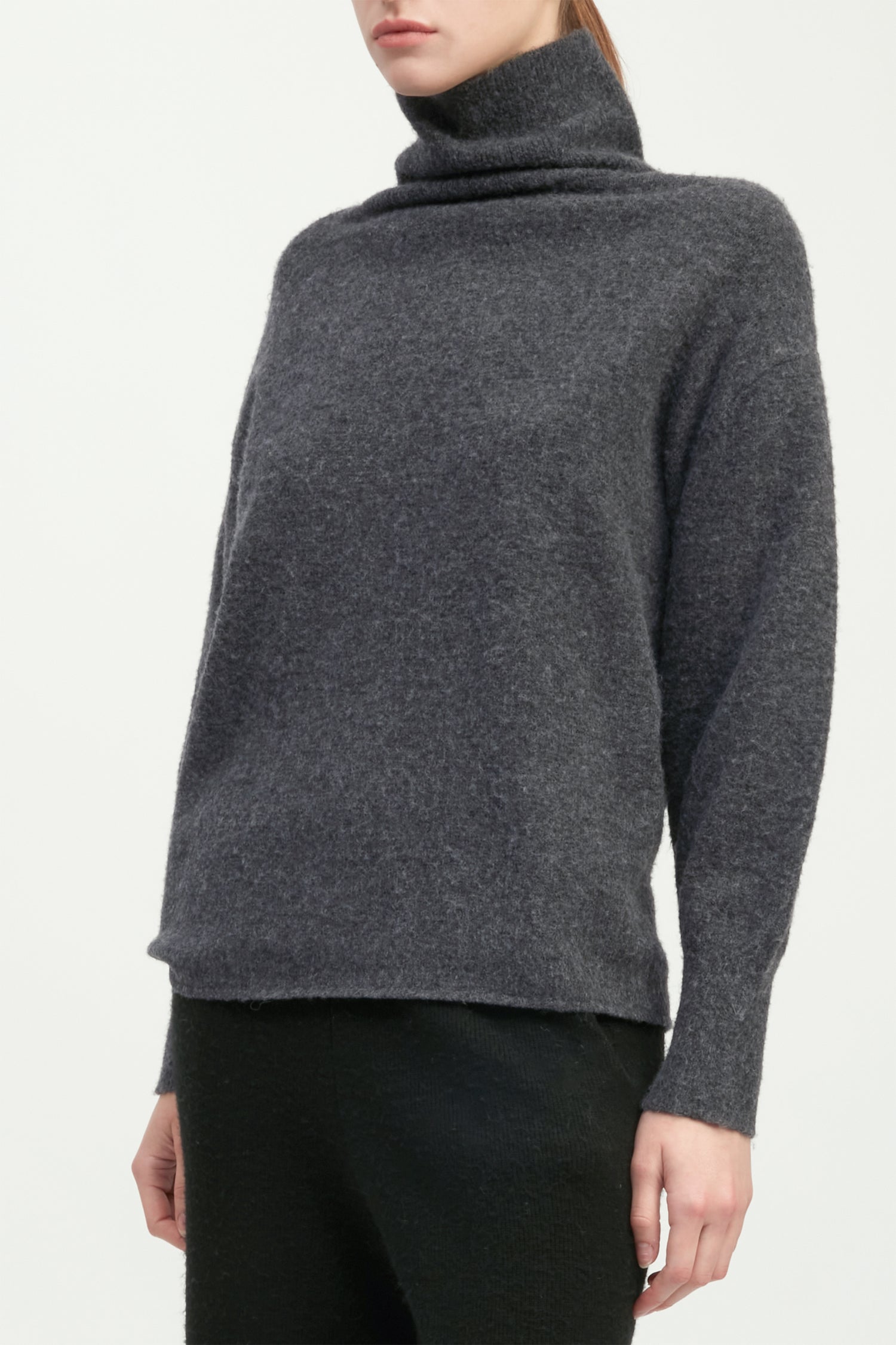 Charcoal oversized slouch turtleneck sweater in soft brushed knit for cozy styling – Common Knit