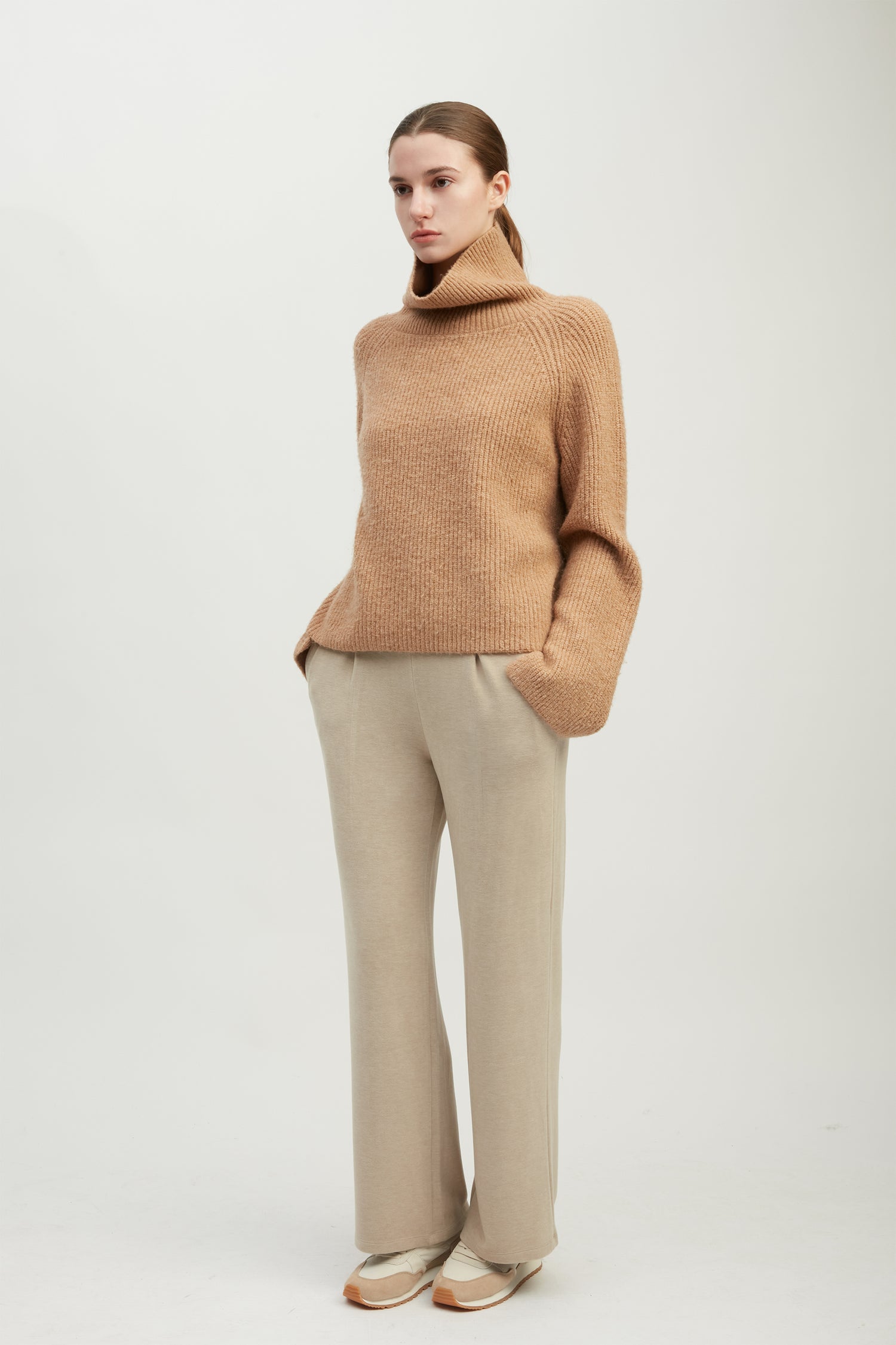 Funnel Neck Rib Knit Pullover