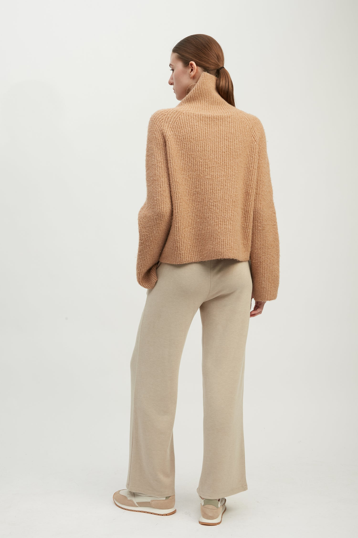 Funnel Neck Rib Knit Pullover