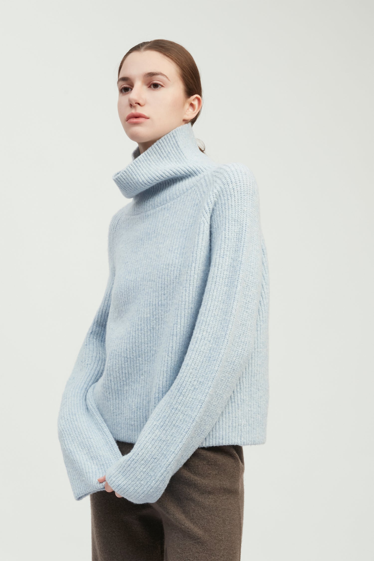 Funnel Neck Rib Knit Pullover