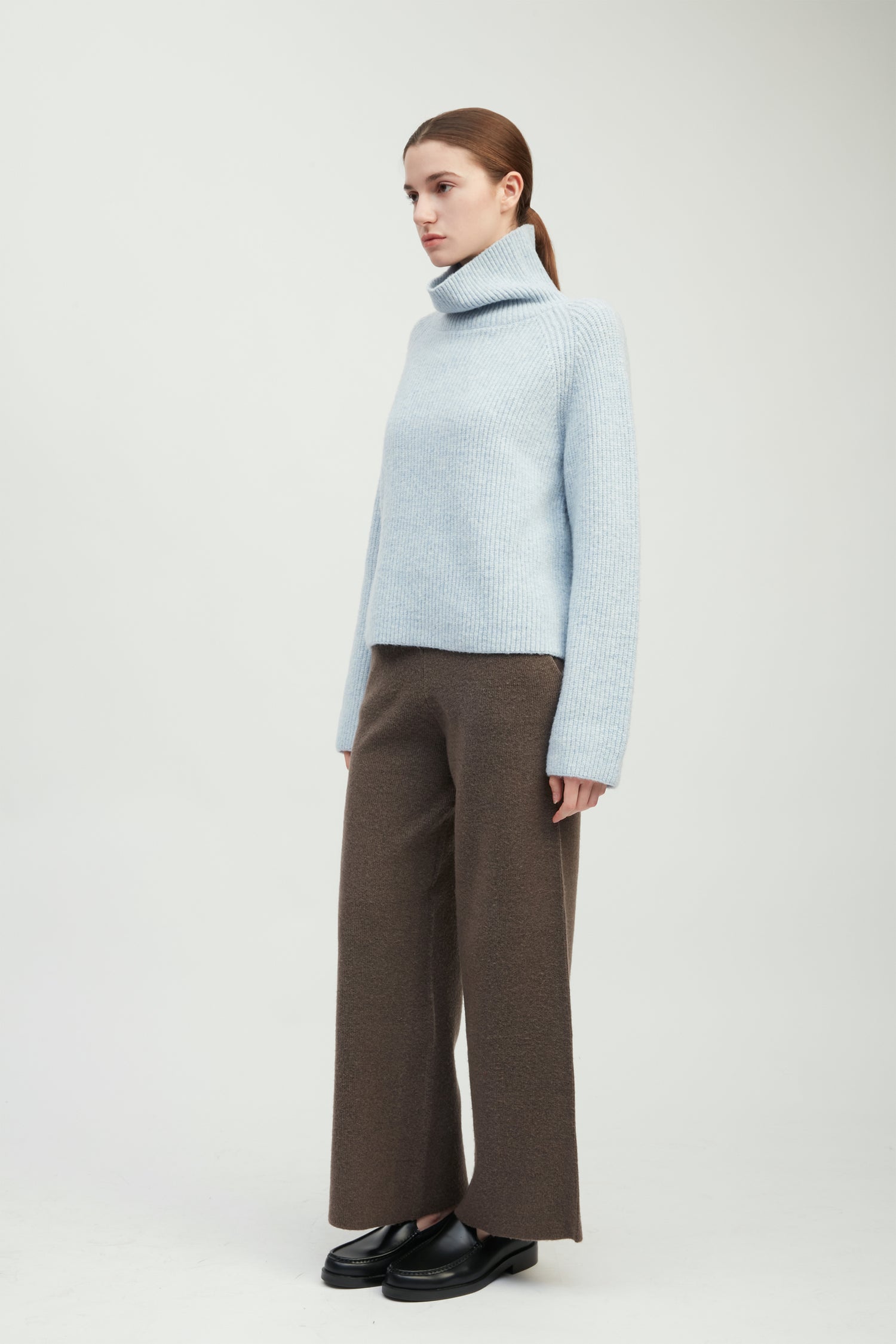 Funnel Neck Rib Knit Pullover