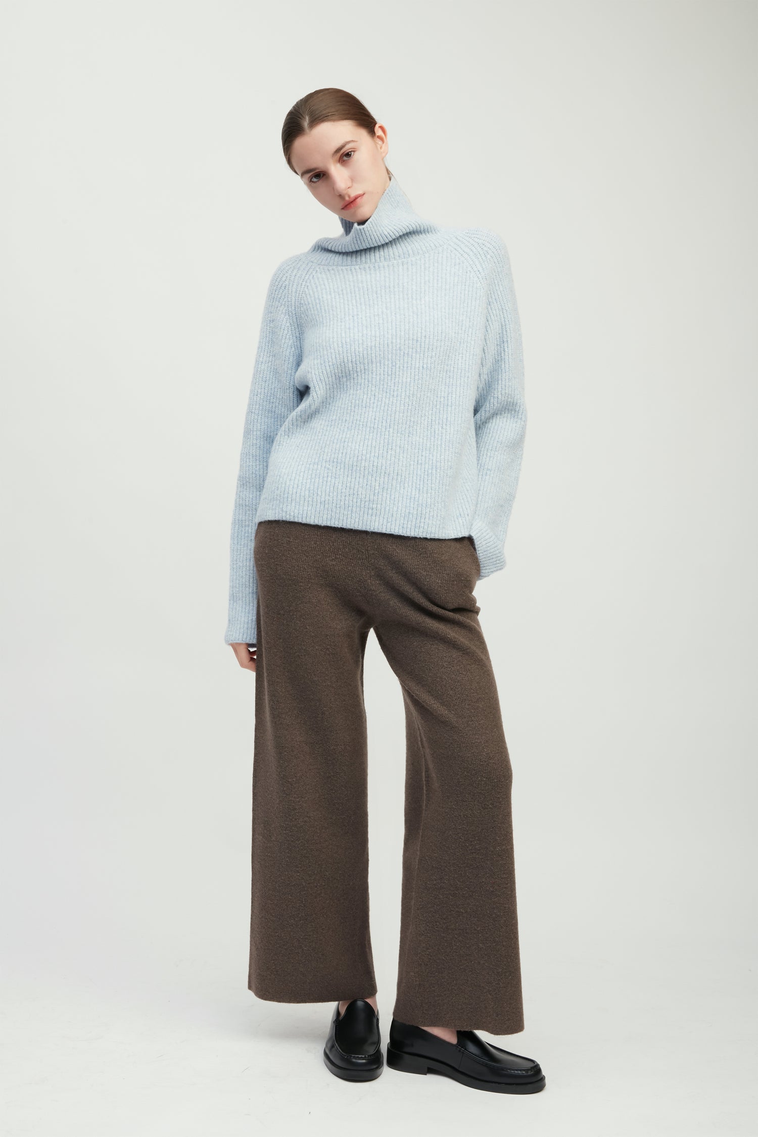 Funnel Neck Rib Knit Pullover