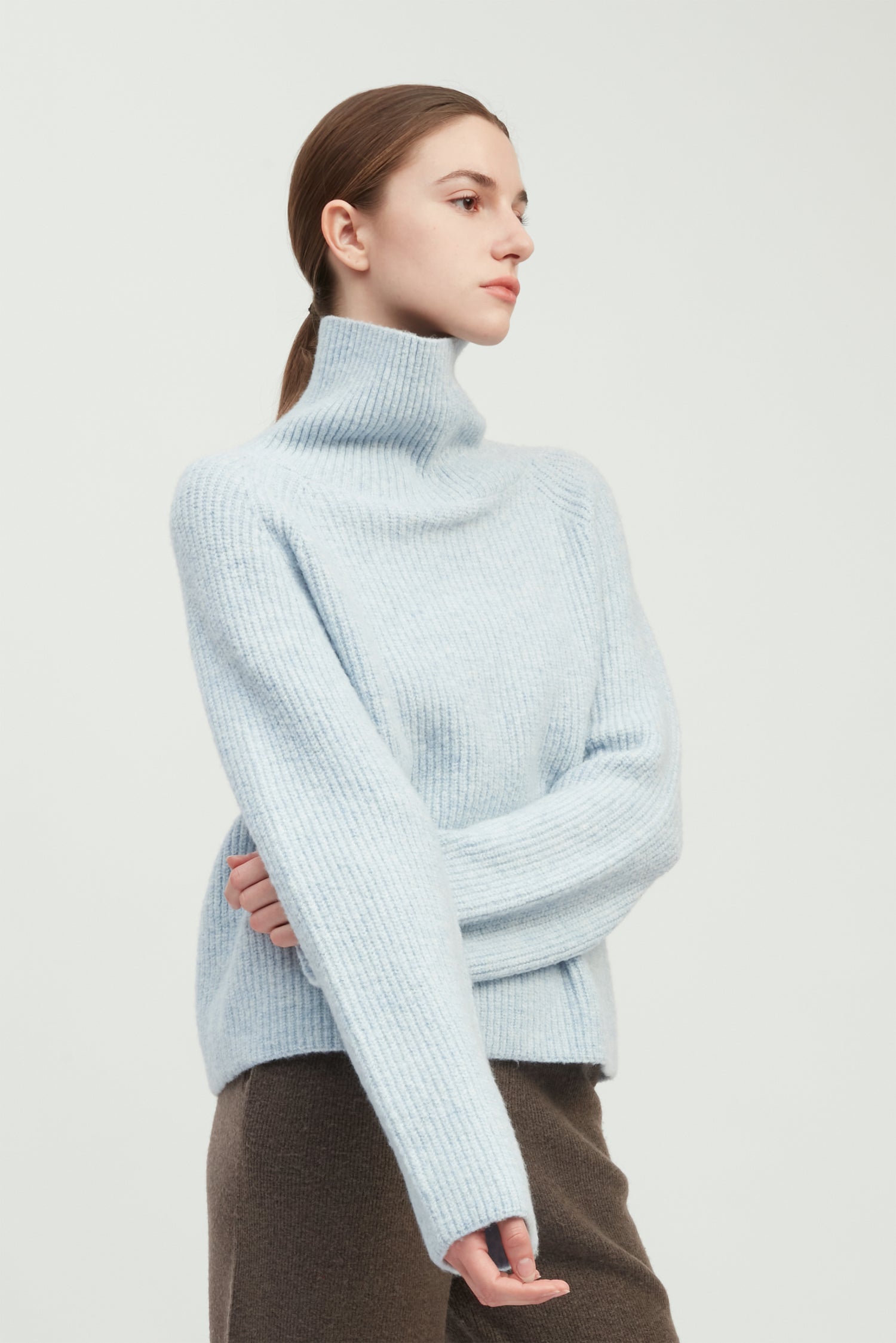 Funnel Neck Rib Knit Pullover