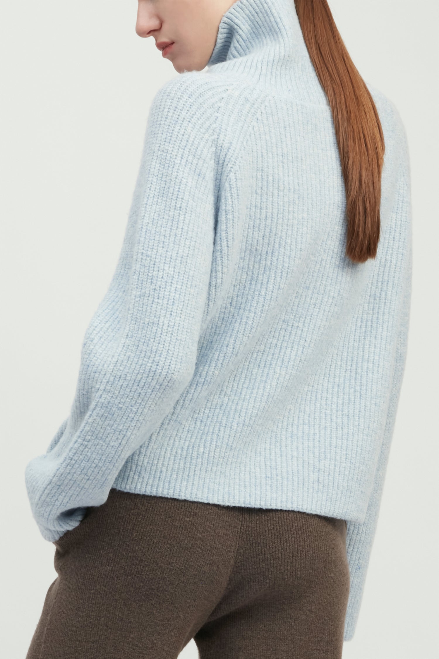 Funnel Neck Rib Knit Pullover