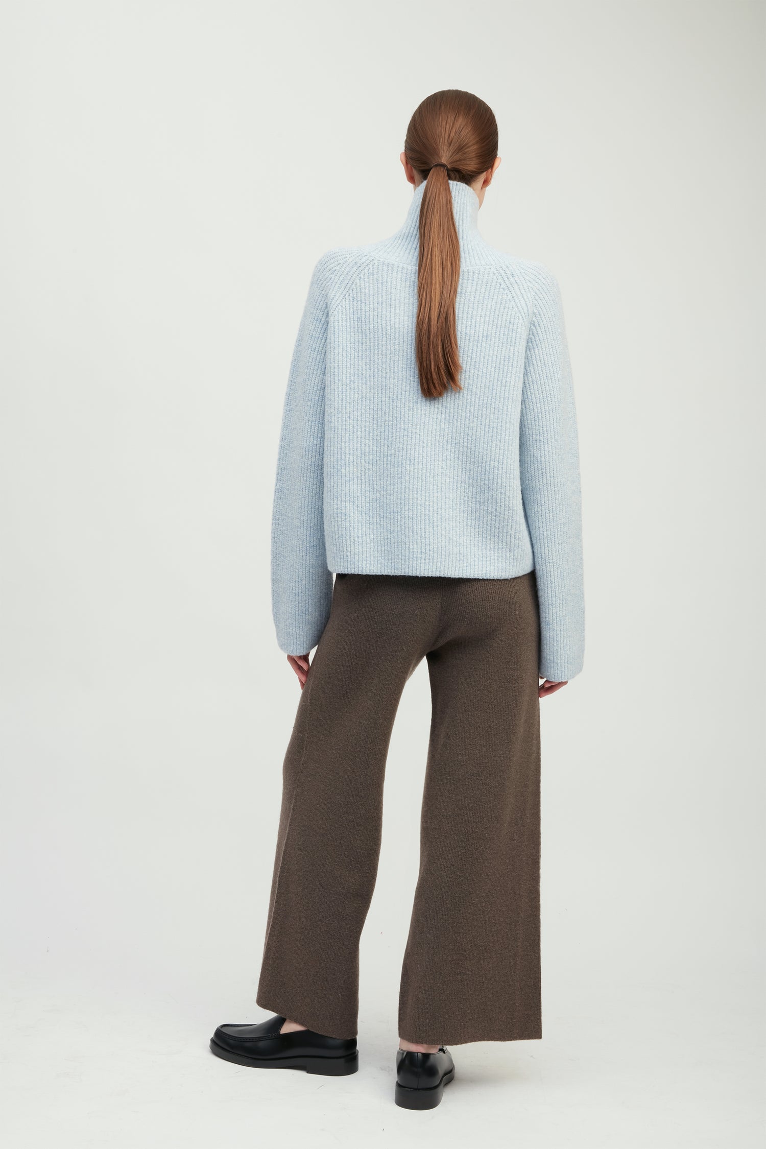 Funnel Neck Rib Knit Pullover