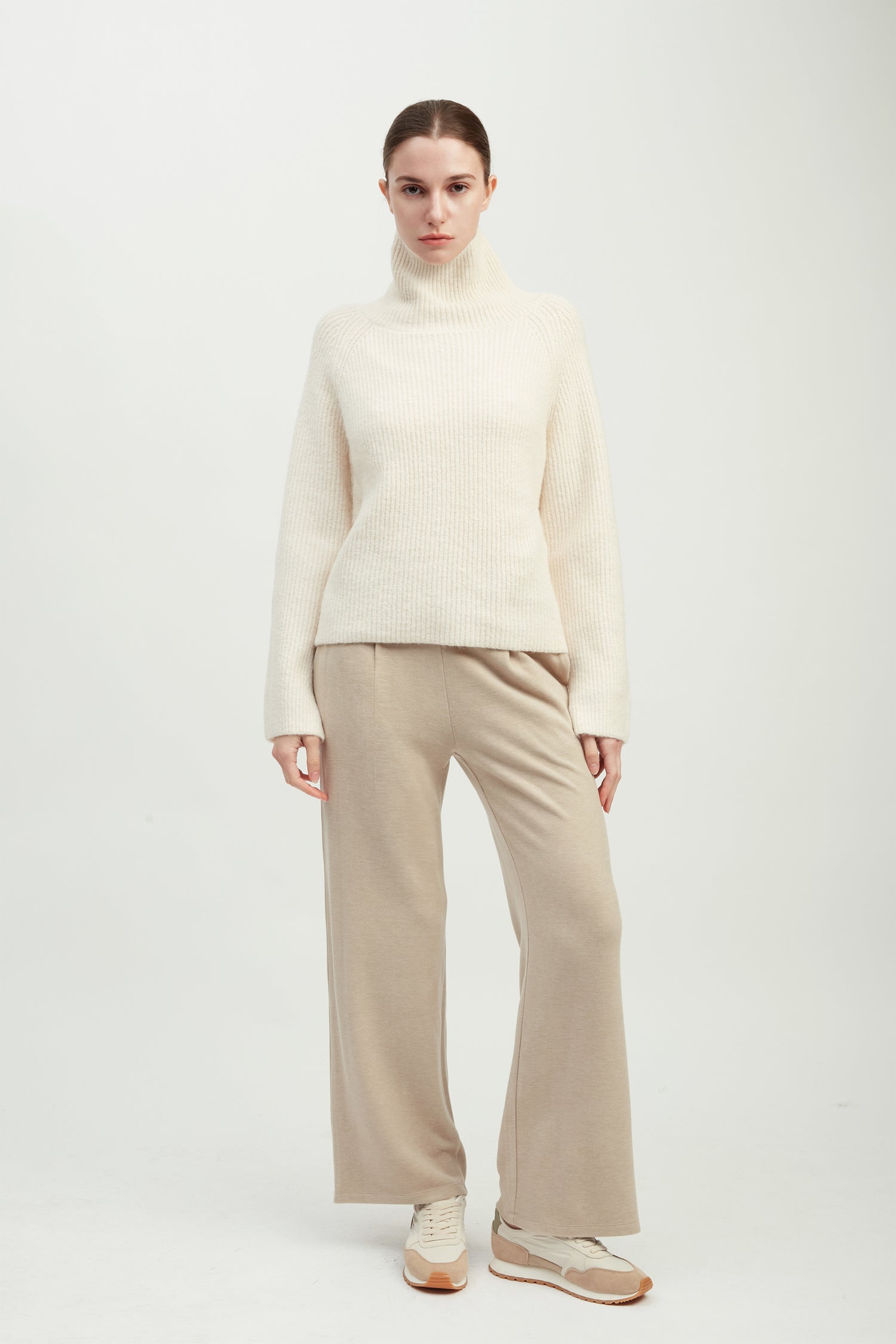 Funnel Neck Rib Knit Pullover