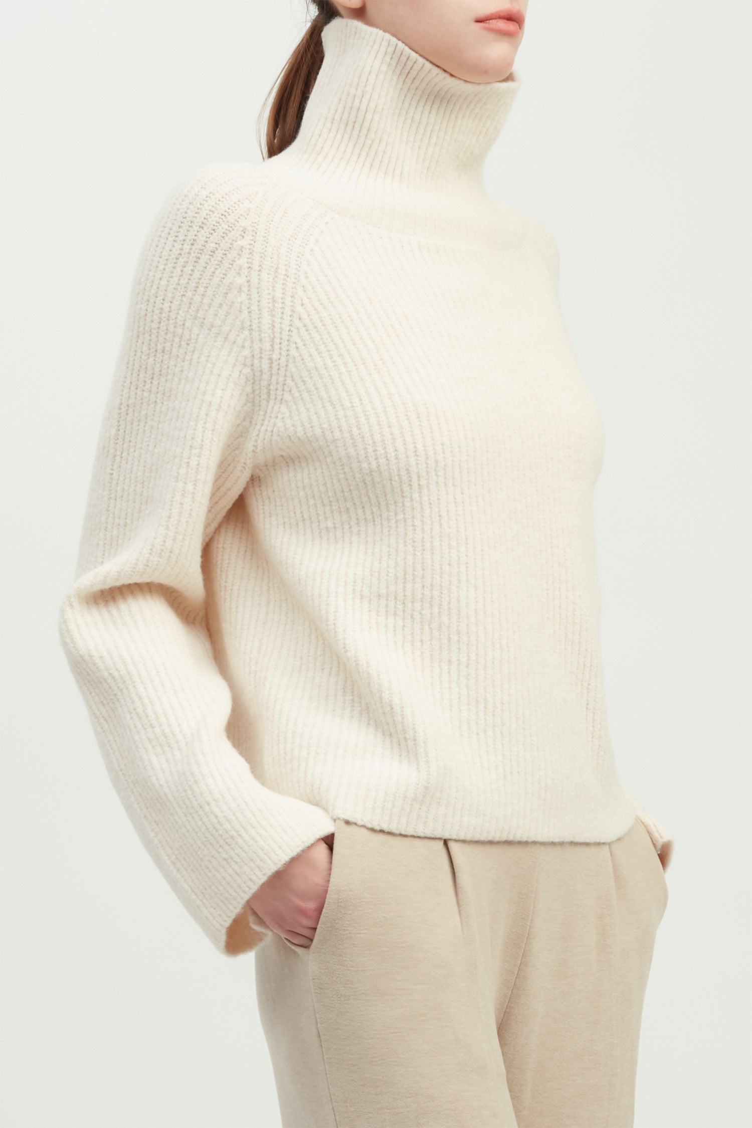 Funnel Neck Rib Knit Pullover