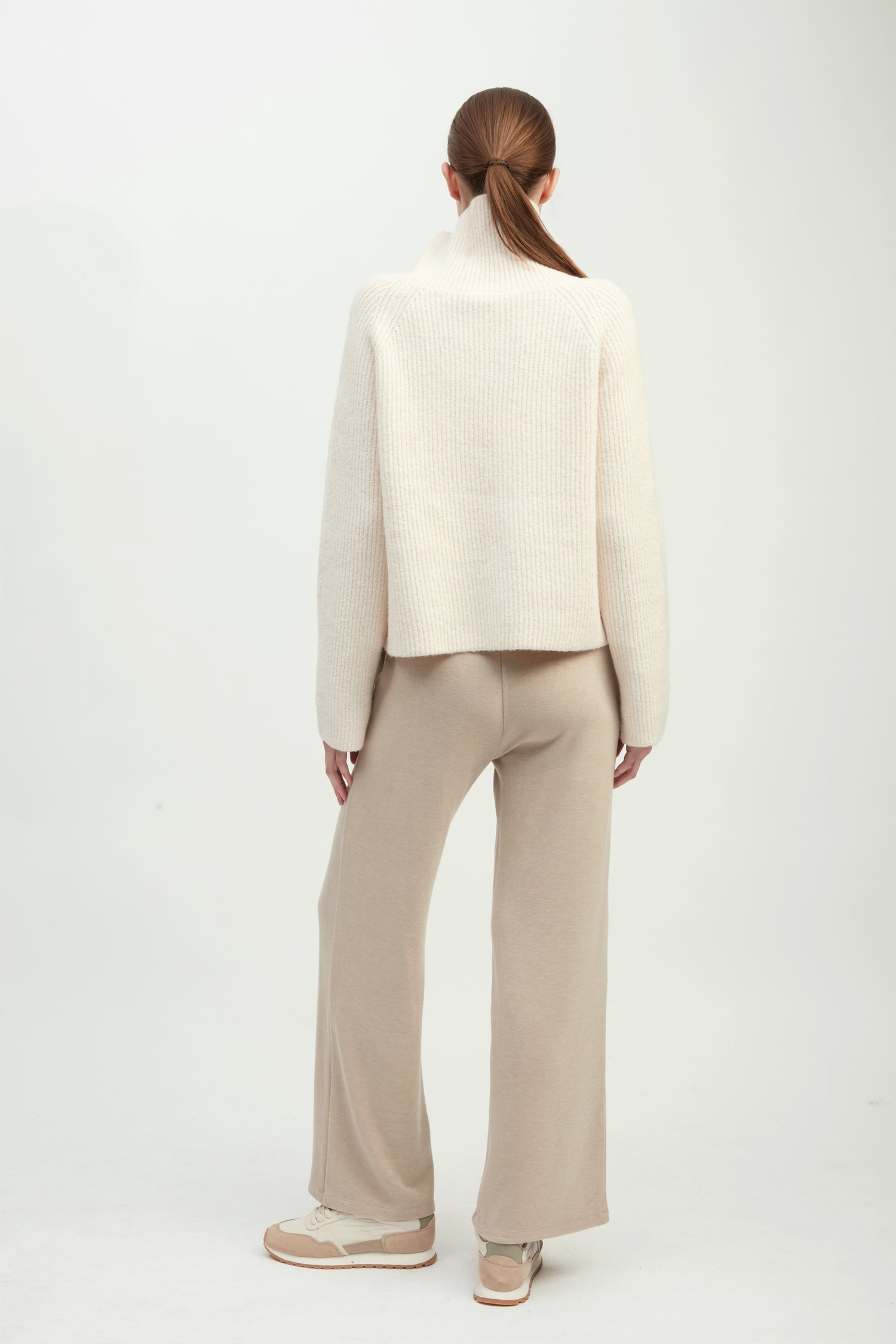 Funnel Neck Rib Knit Pullover
