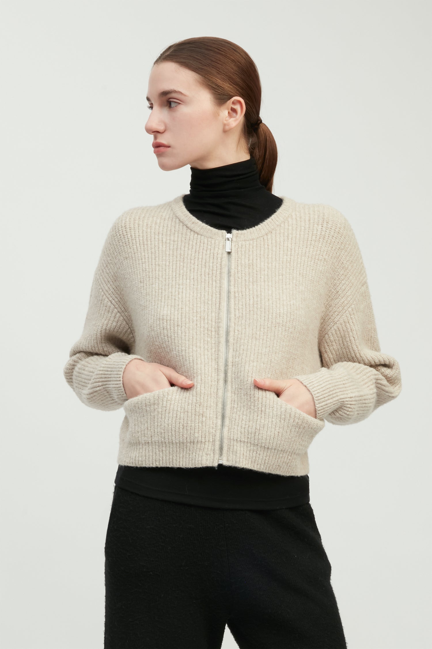 Rib Knit Zip Cardigan