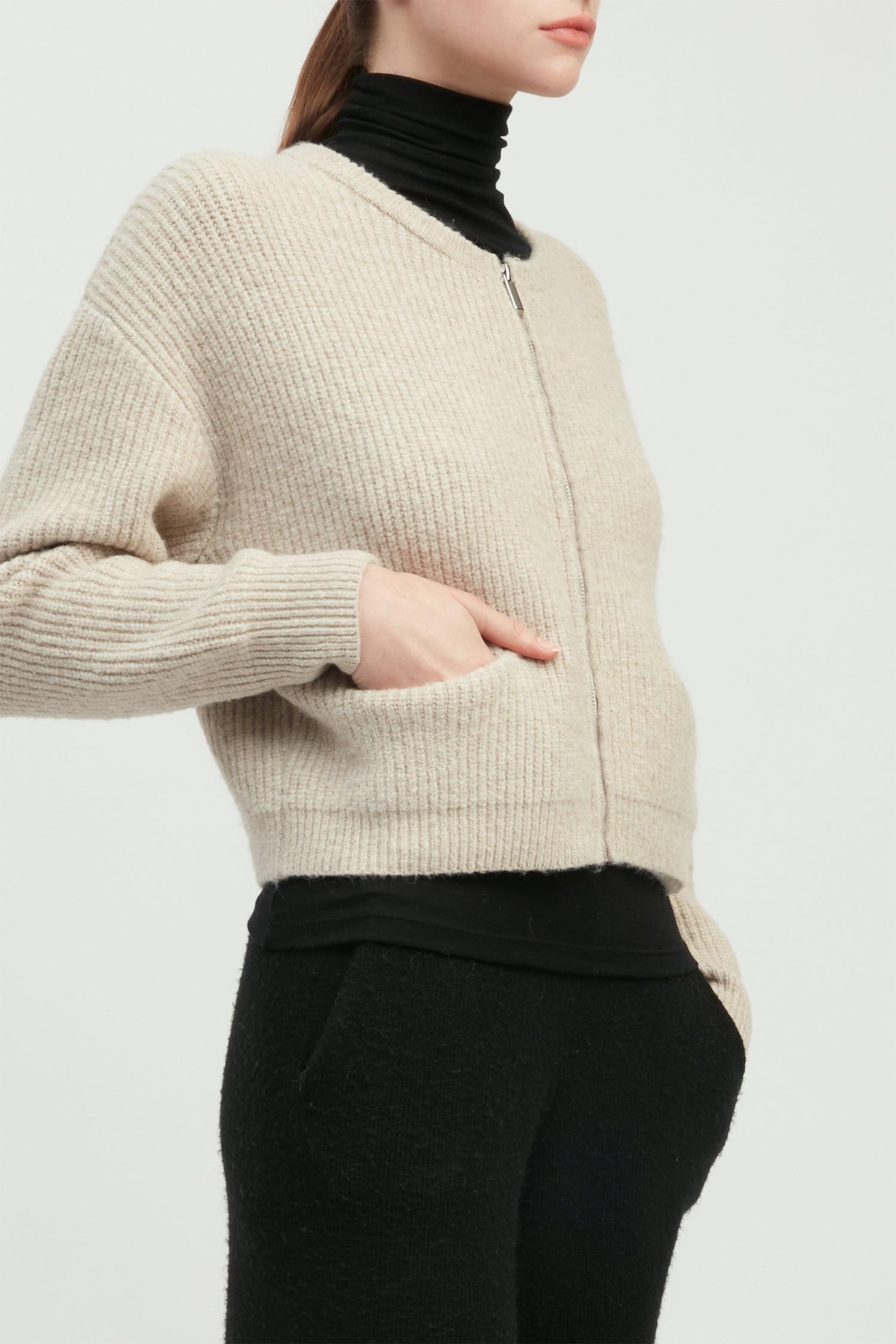 Rib Knit Zip Cardigan