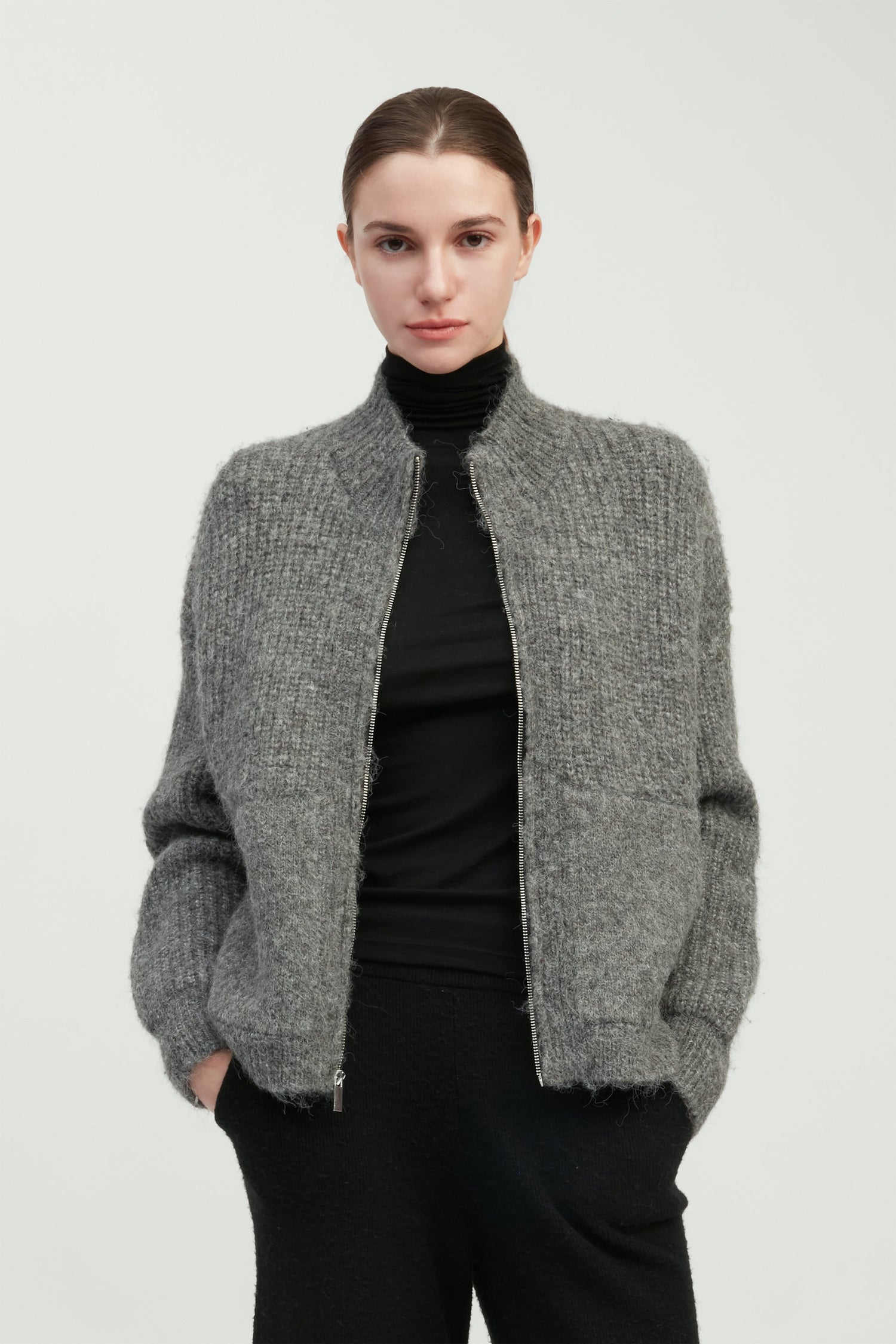 Alpaca Bomber Zip Cardigan