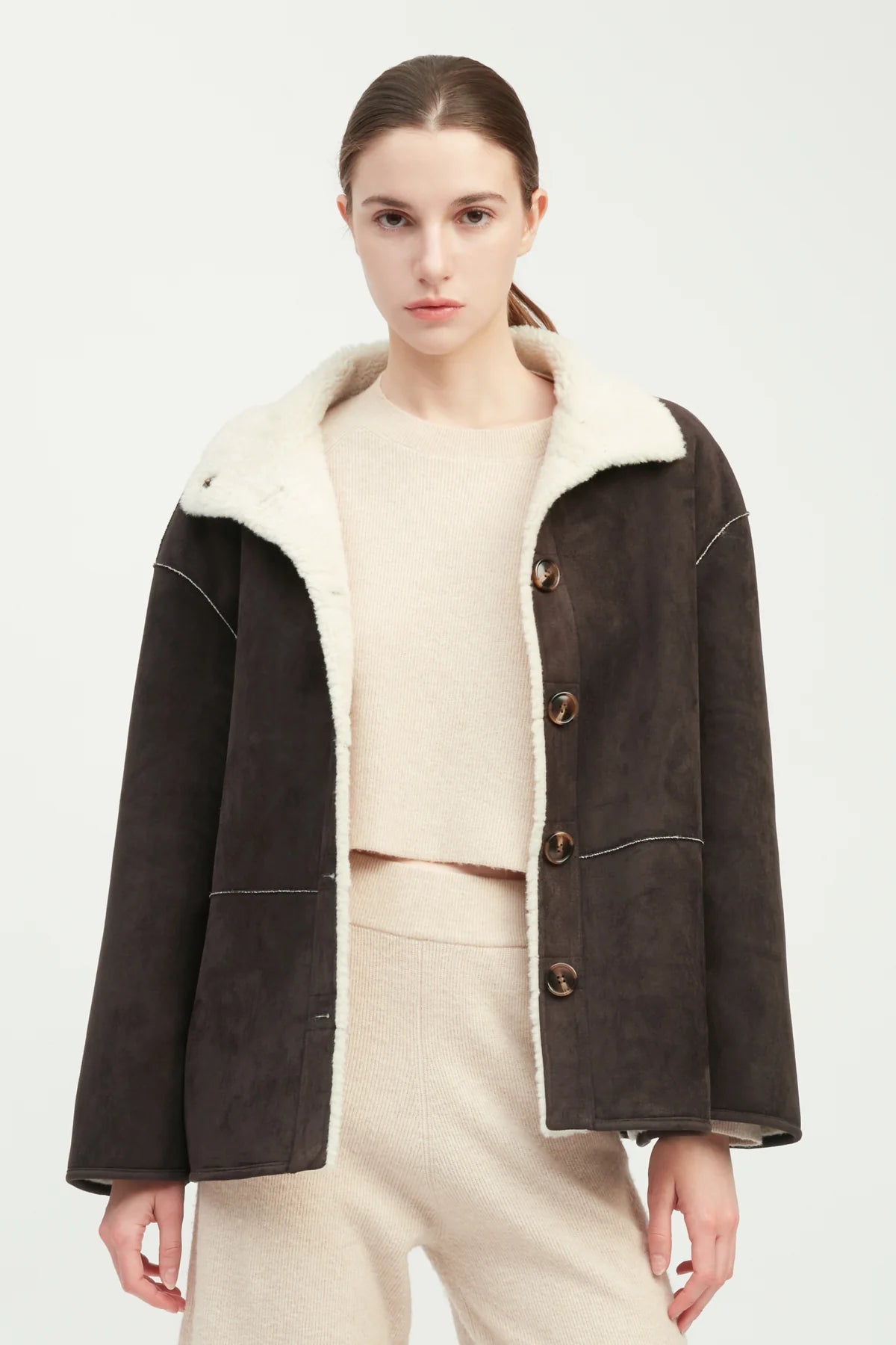 Faux Suede Sherpa Jacket