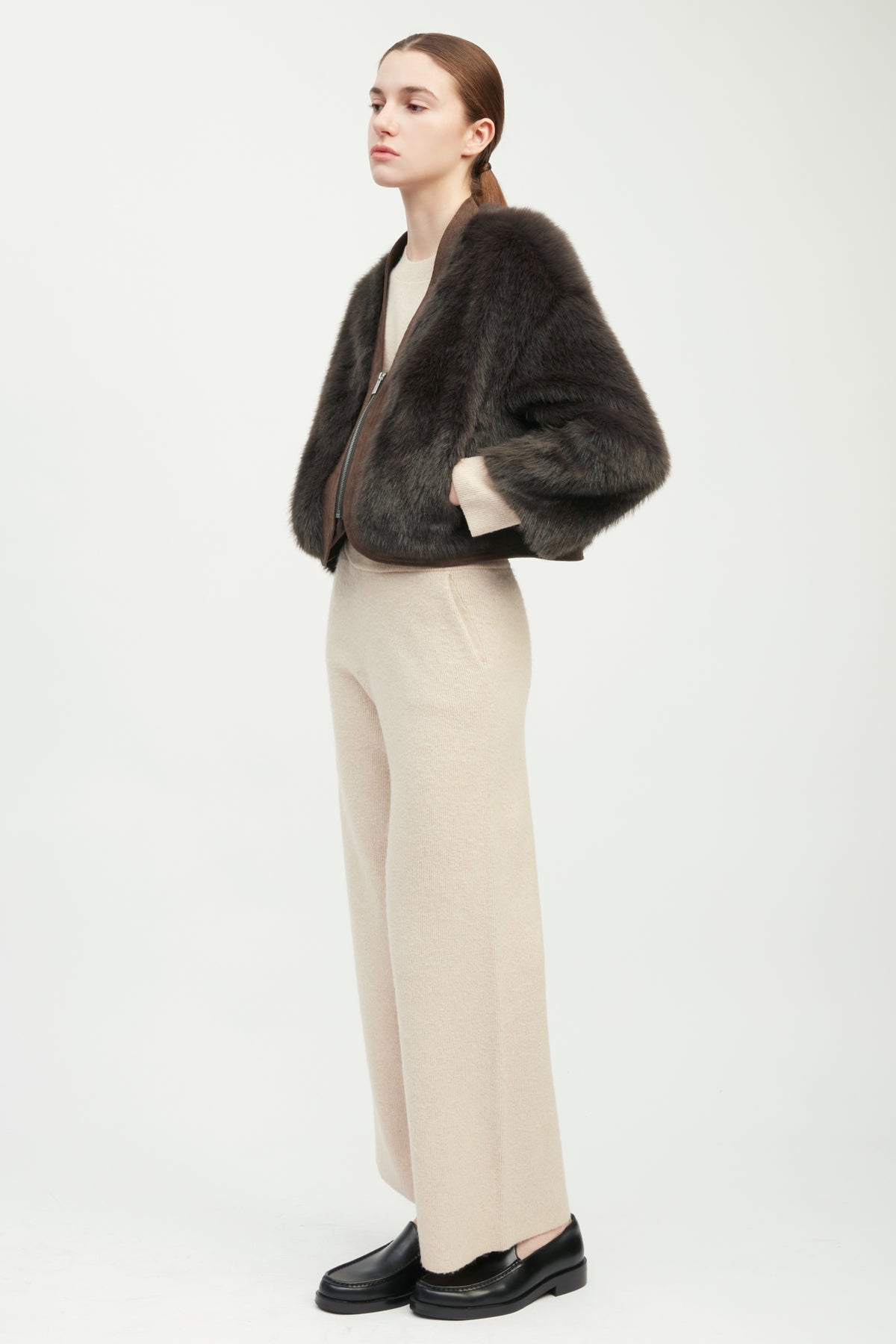 Suede Piped Faux Fur Jacket