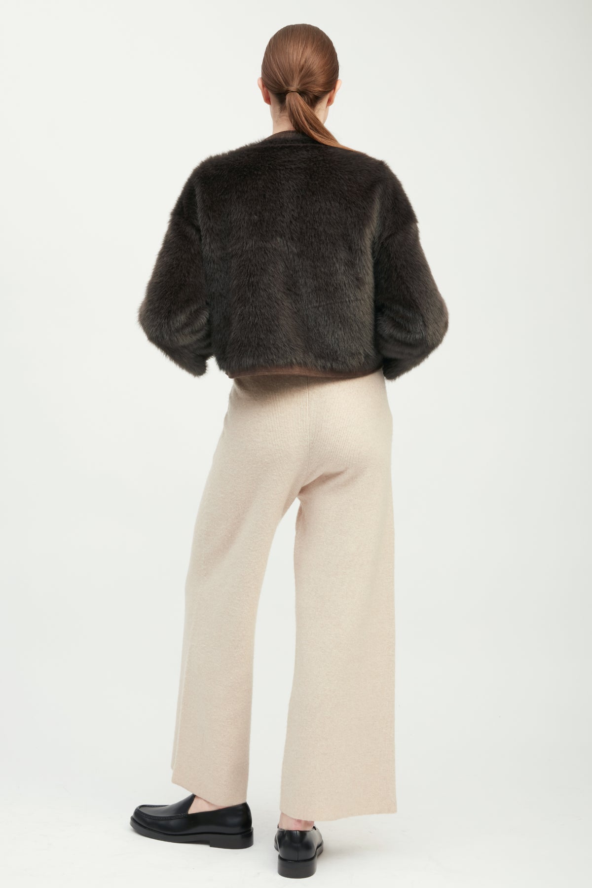 Suede Piped Faux Fur Jacket