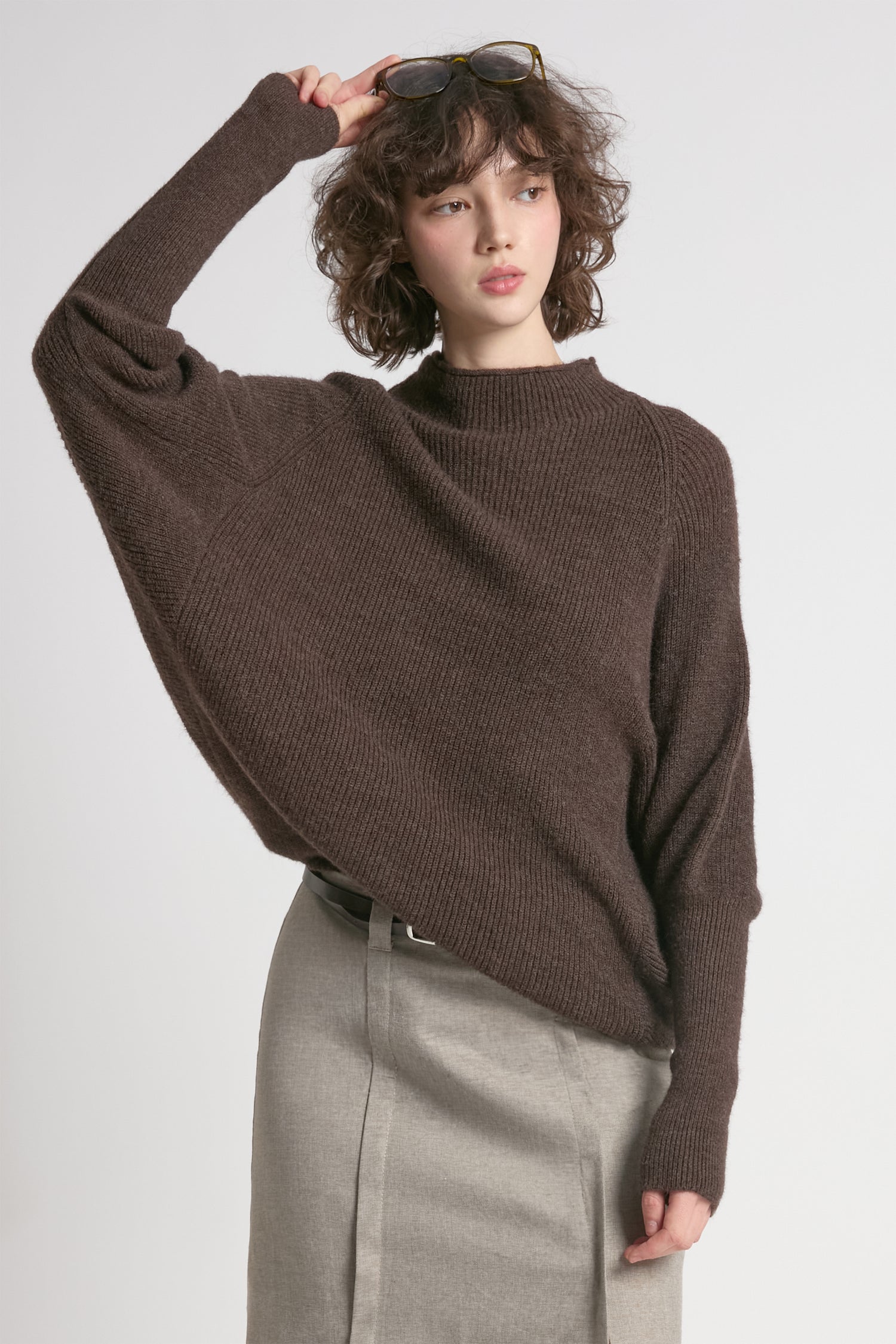 Mockneck Batwing Sleeves Sweater