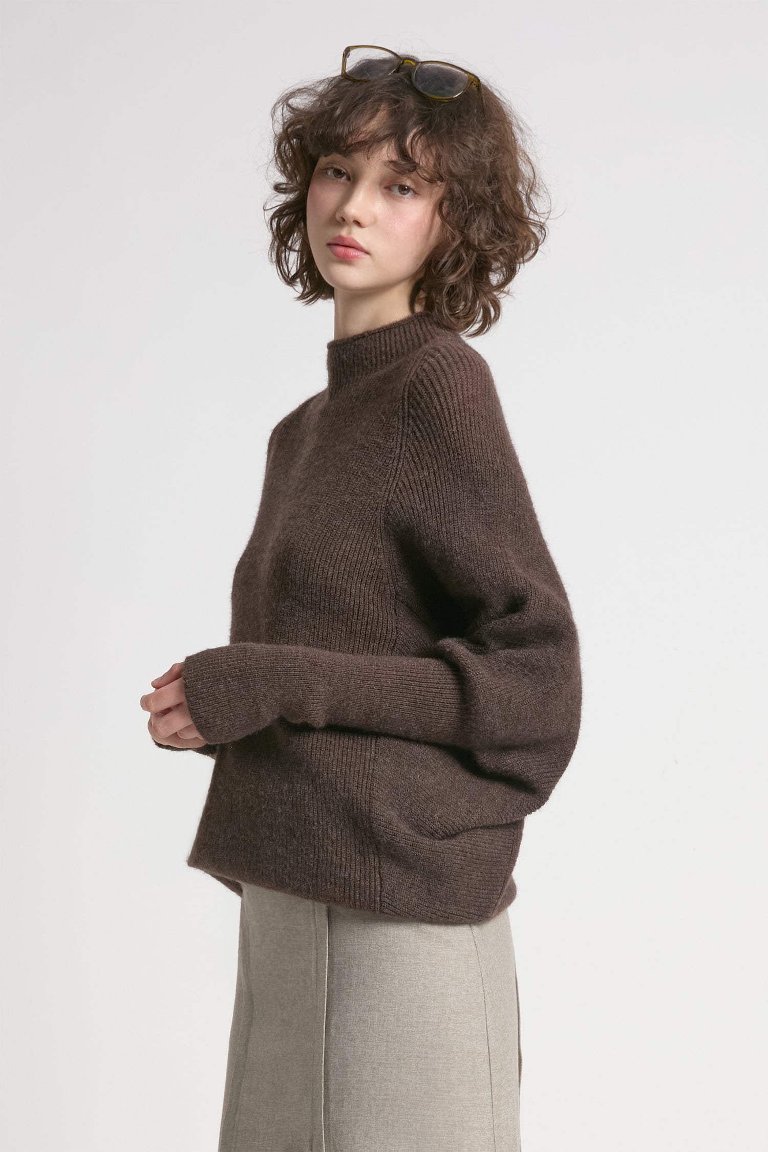 Mockneck Batwing Sleeves Sweater