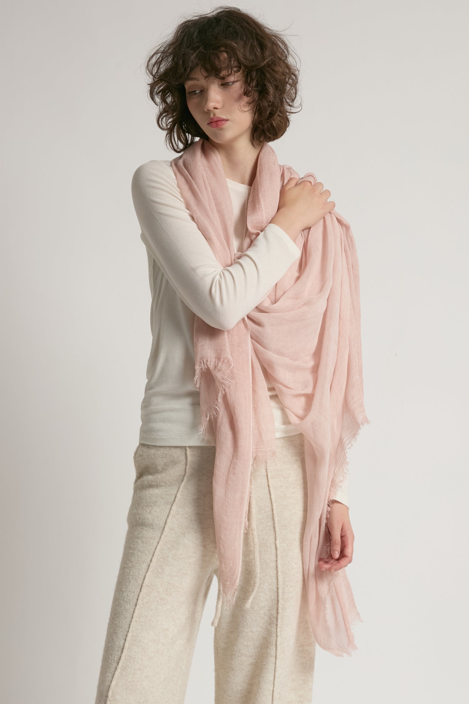 Blush sheer cotton long scarf in lightweight solid fabric for year-round layering – Common Knit